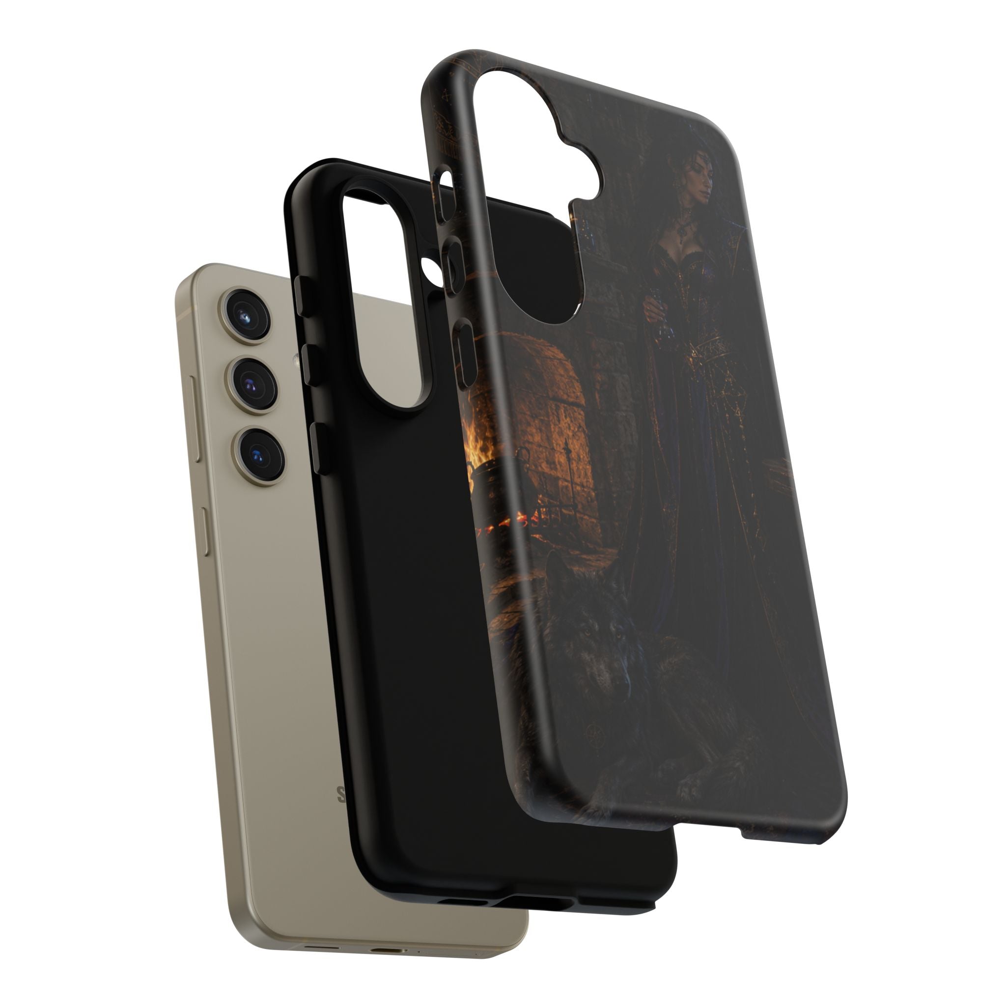 Gothic Witch Phone Case — Dark Fantasy Wolf & Fireplace Tough Case