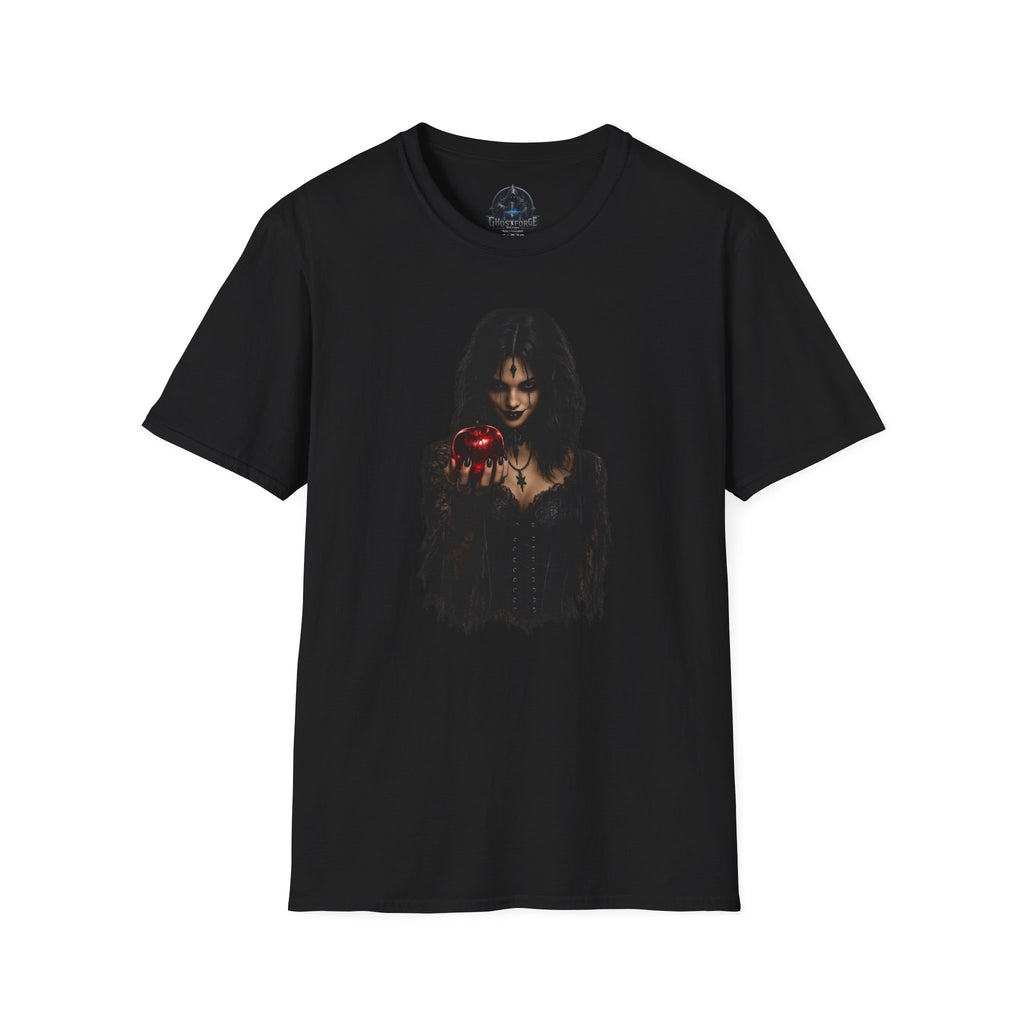 Dark Enchantress T-Shirt — Gothic Witch Holding Red Apple