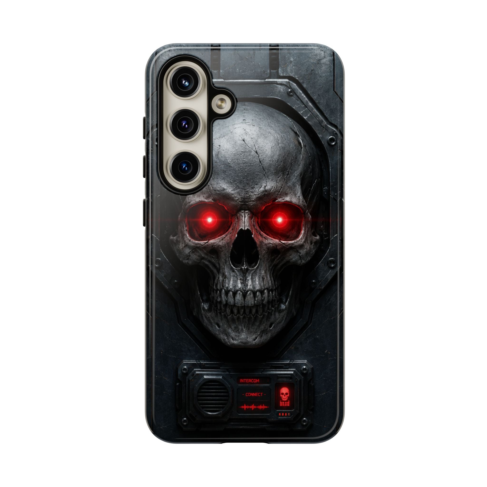 Skull Sentinel Phone Case — Red-Eyed Tactical Skull Protective Case