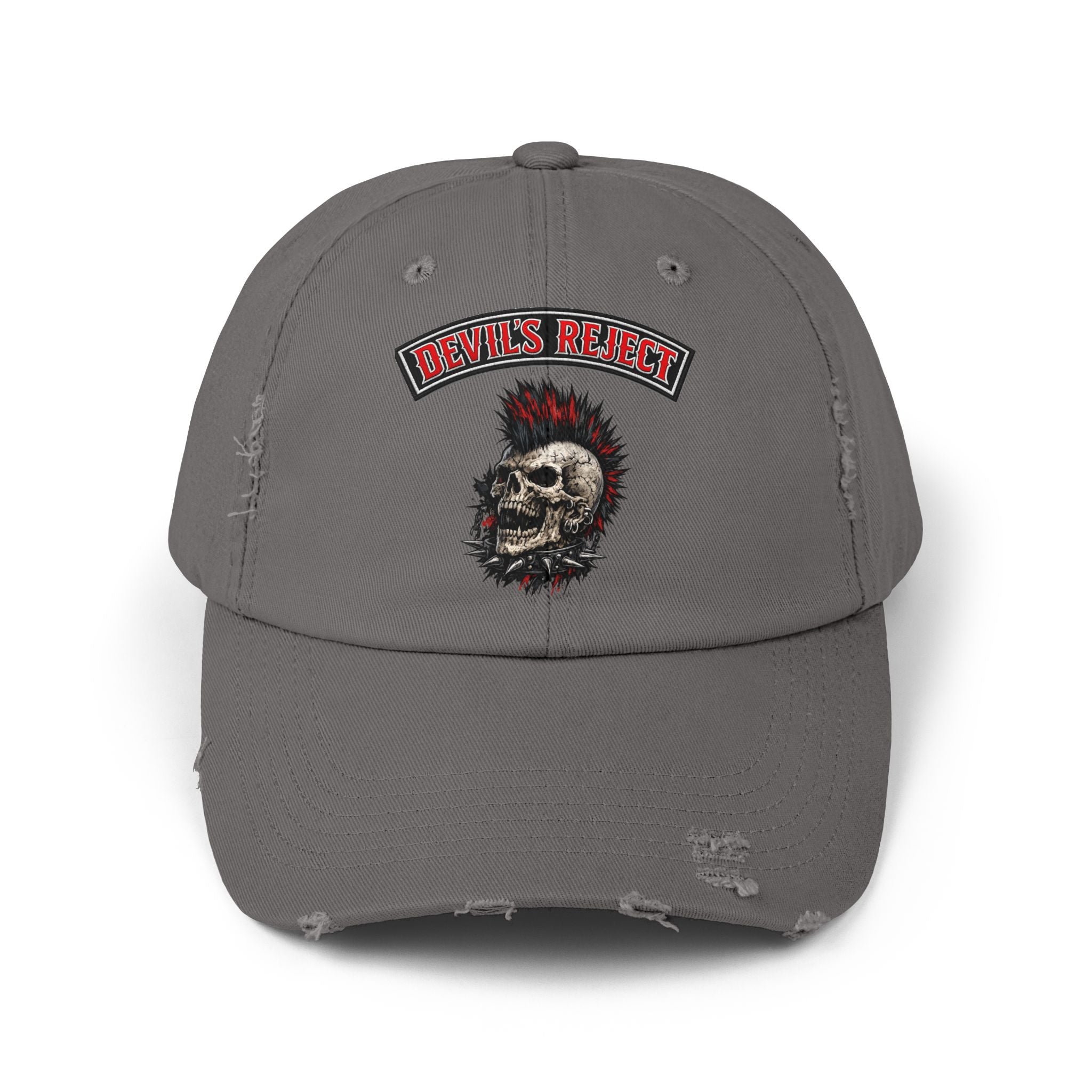 Distressed Skull Cap - "Devil's Reject" Punk Rock Dad Hat