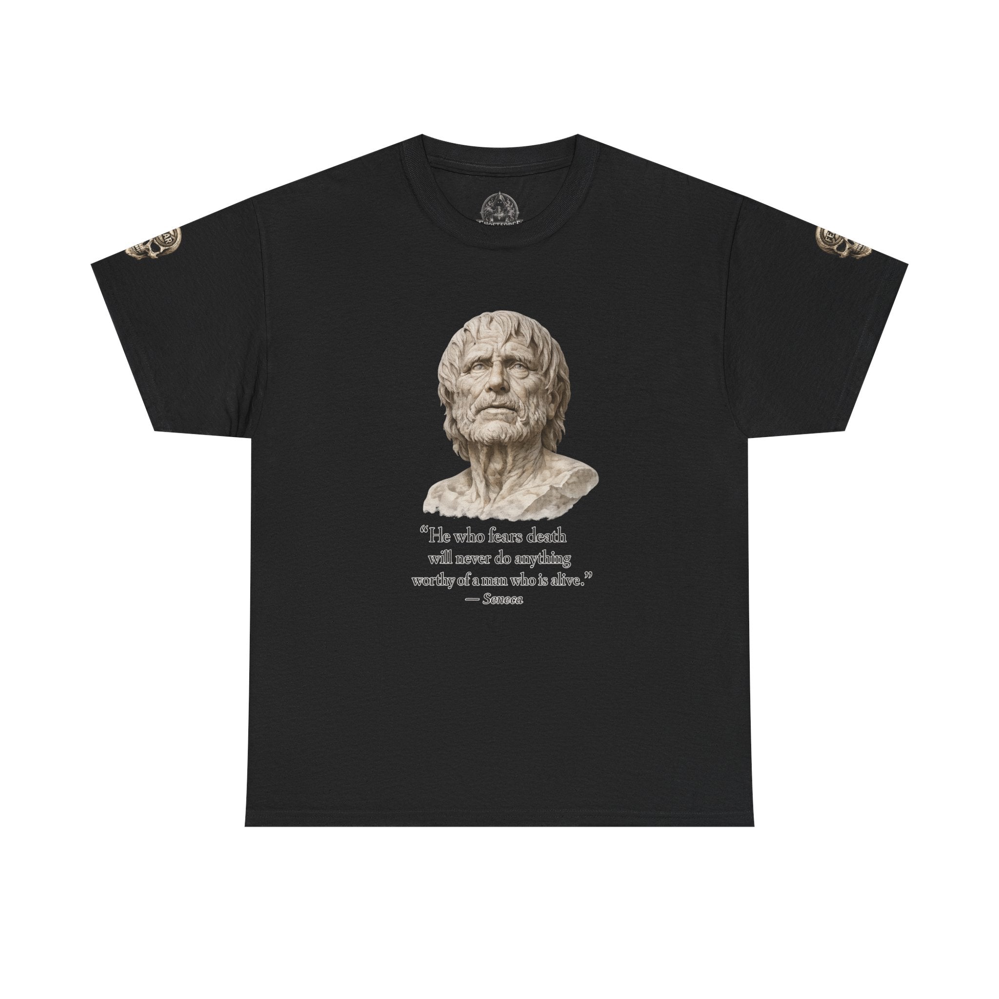 Premium Memento Mori Tee — Stoic Bust & Skull Graphic T-Shirt