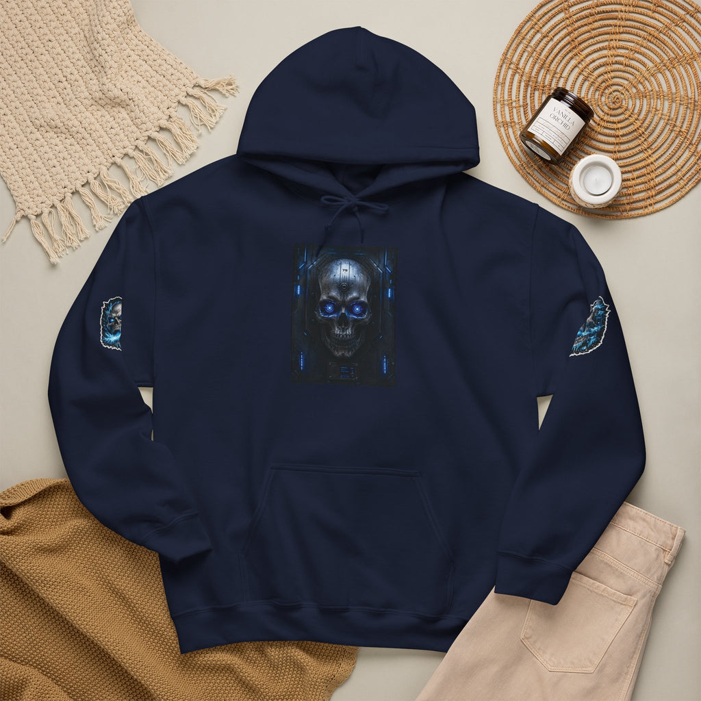 Premium Skull Hoodie — Blue Cyber Skull Graphic Pullover