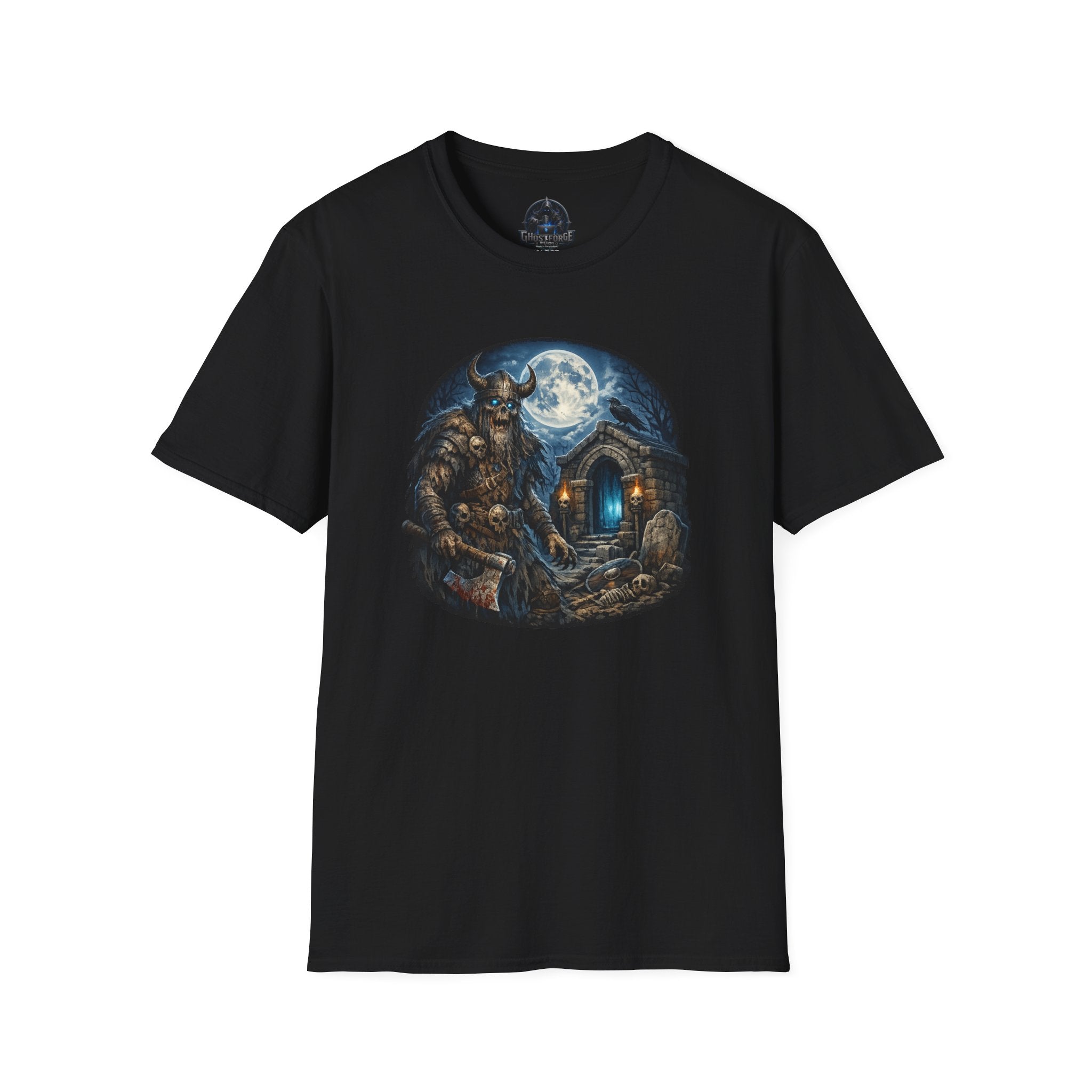 Viking Moon T-Shirt — Norse Warrior Graveyard Design