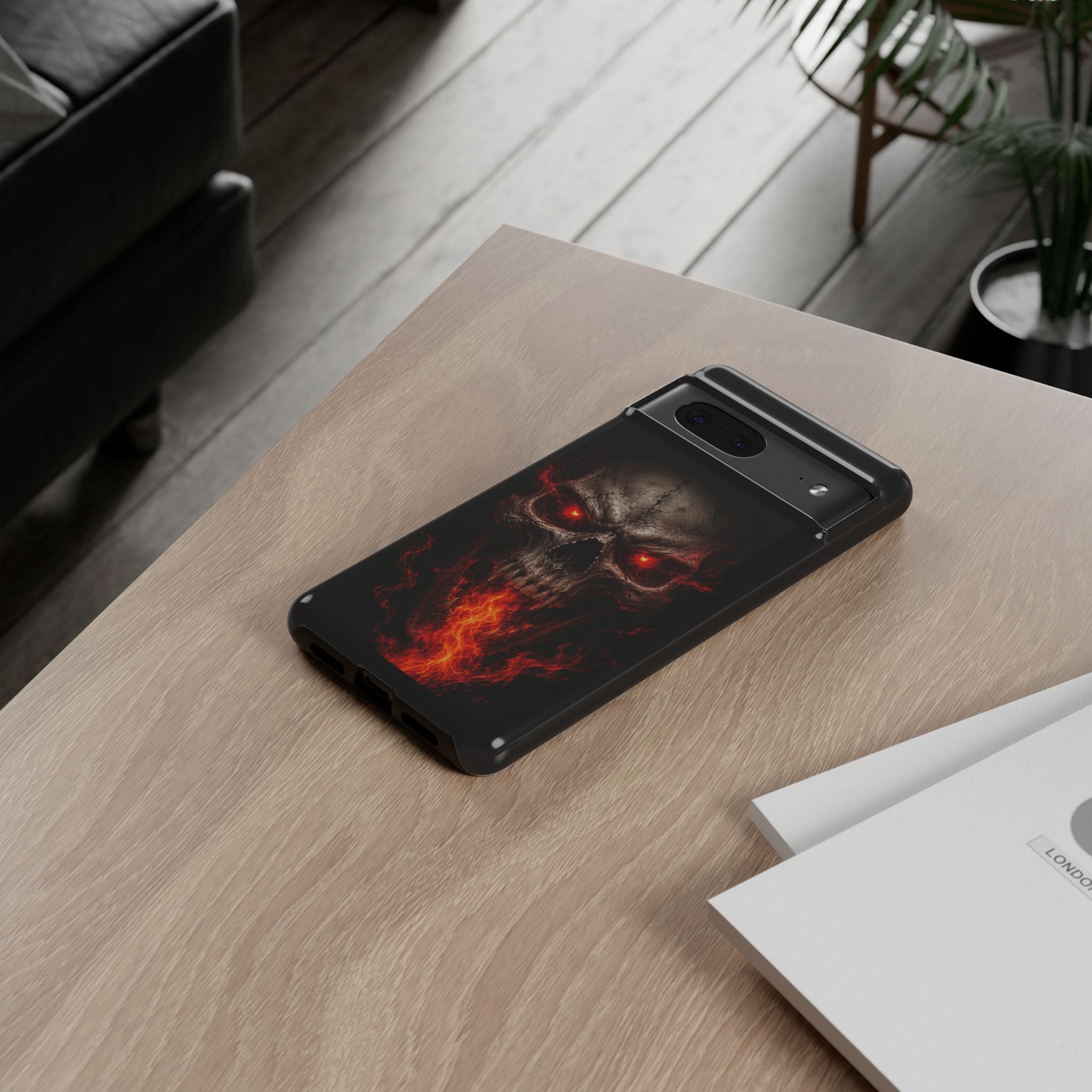 Flaming Skull Tough Case — Heavy-Duty Phone Case with Red-Eye Skull Design