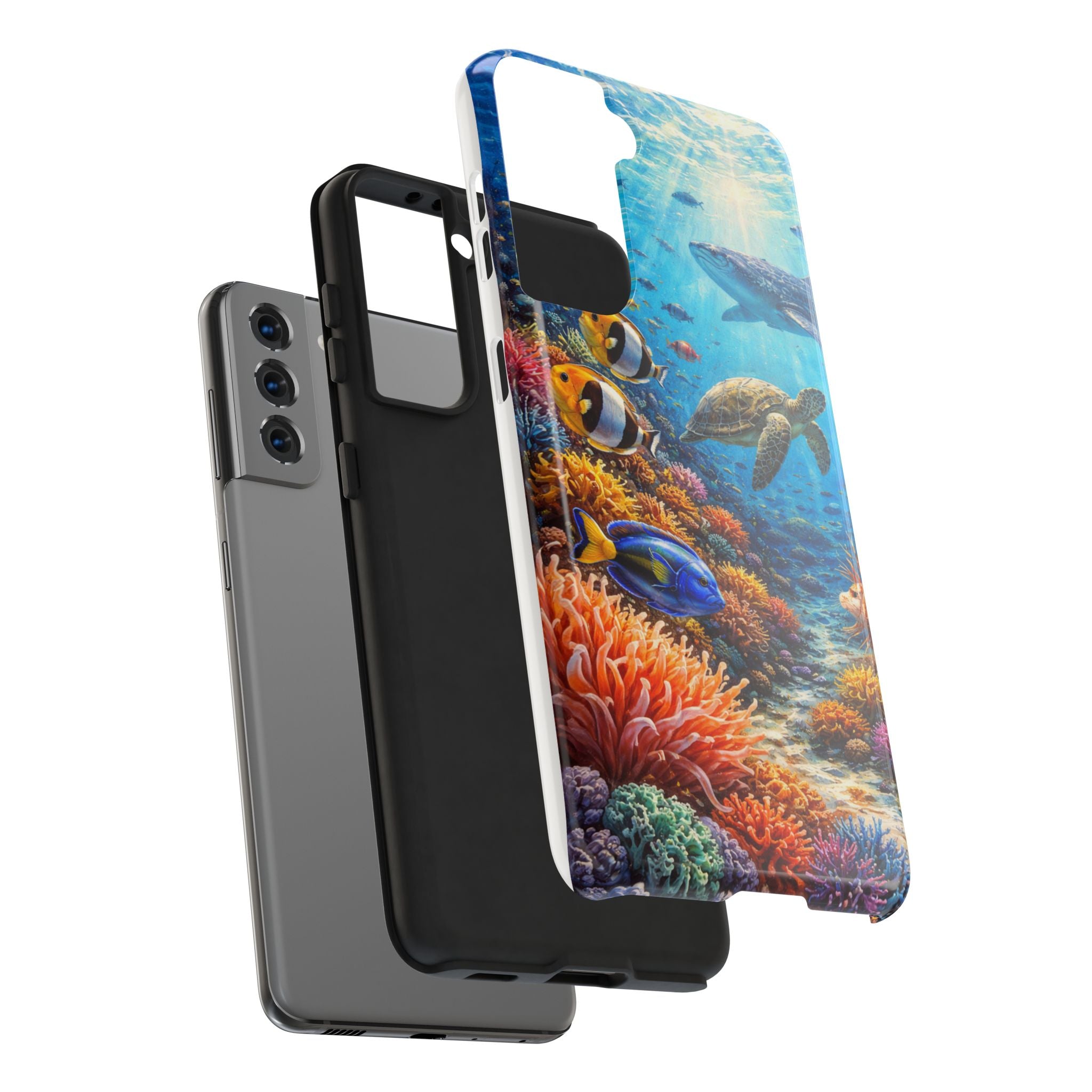 Ocean Reef Tough Phone Case — Colorful Sea Turtle & Tropical Fish Design