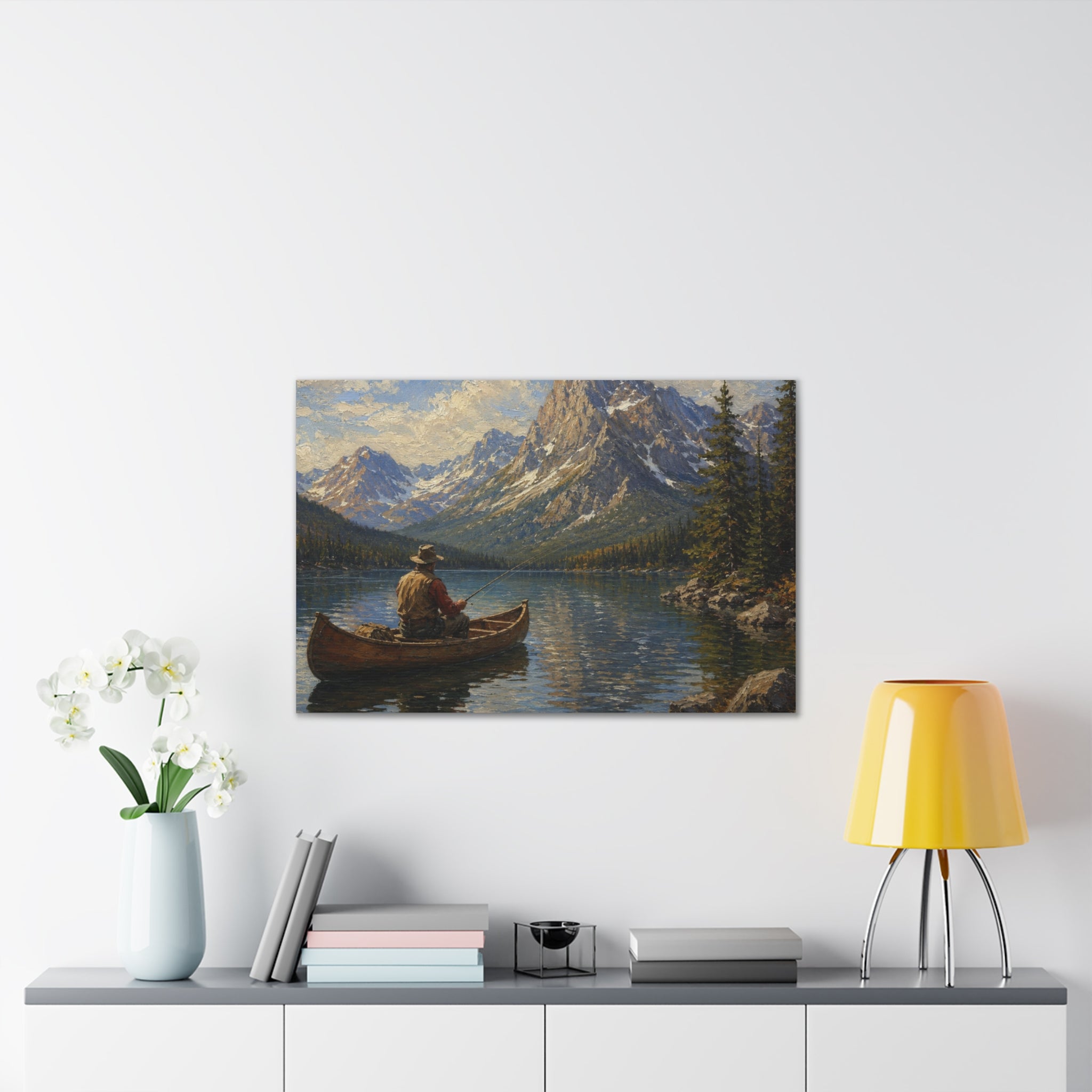 Mountain Lake Canoe Canvas Print
