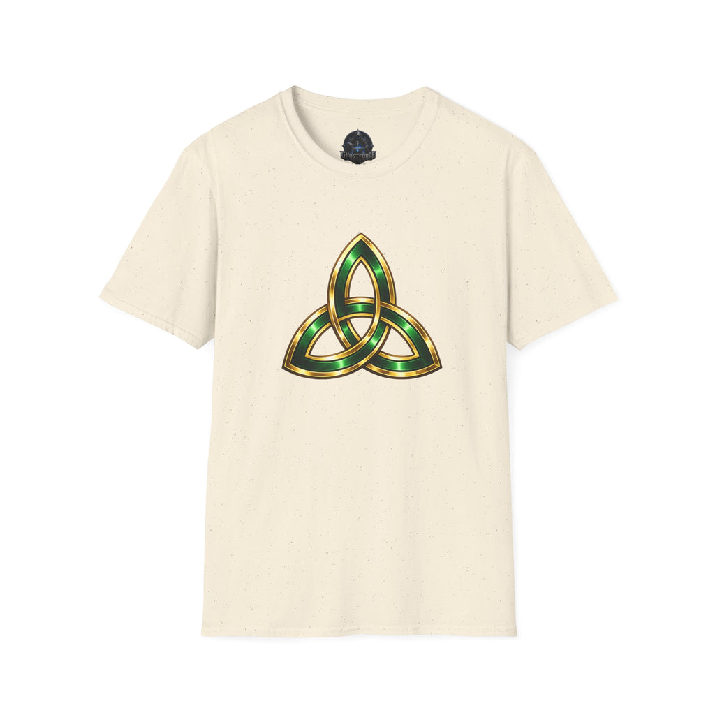 Celtic Trinity Knot T-Shirt — Gold & Emerald Irish Triquetra Design
