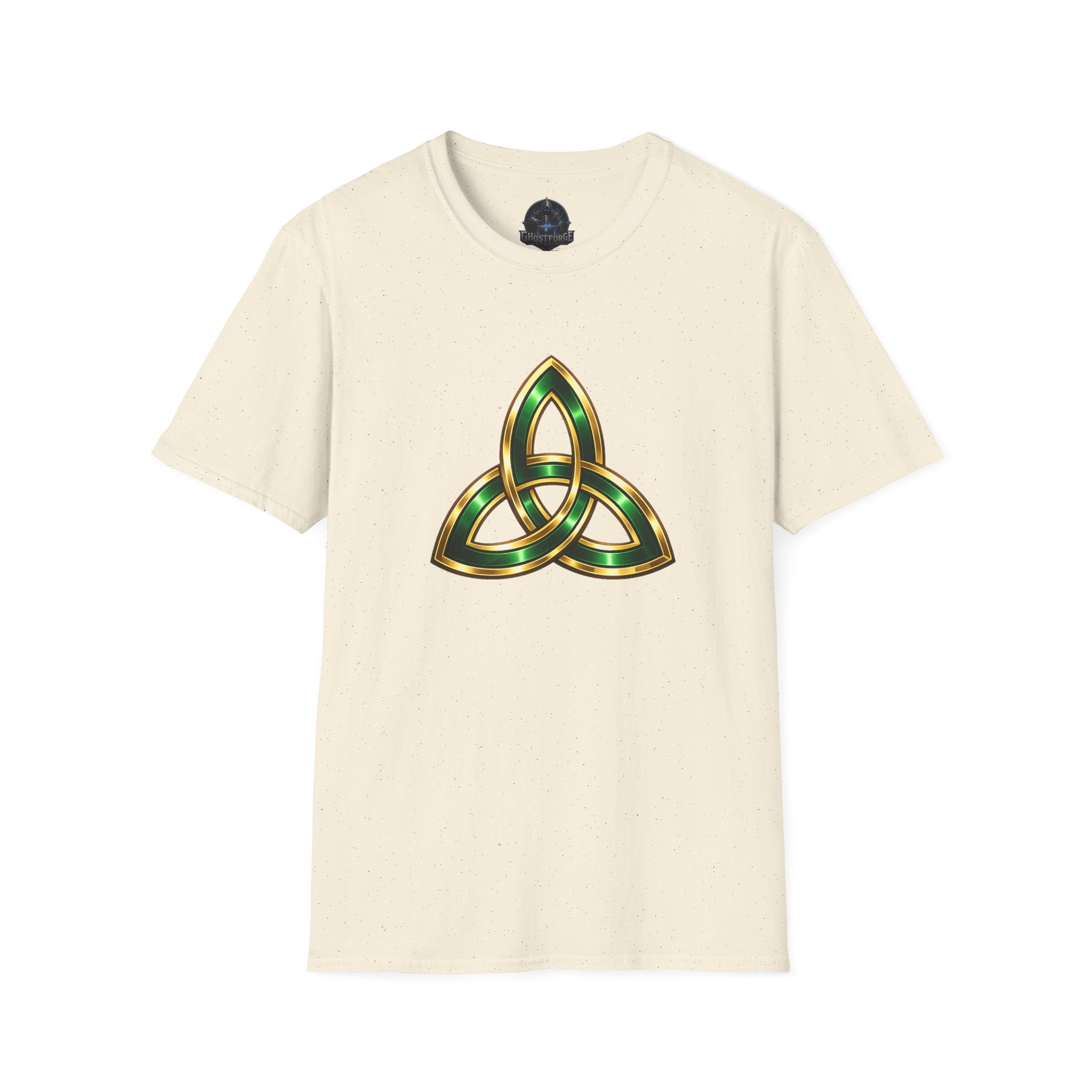 Celtic Trinity Knot T-Shirt — Gold & Emerald Irish Triquetra Design
