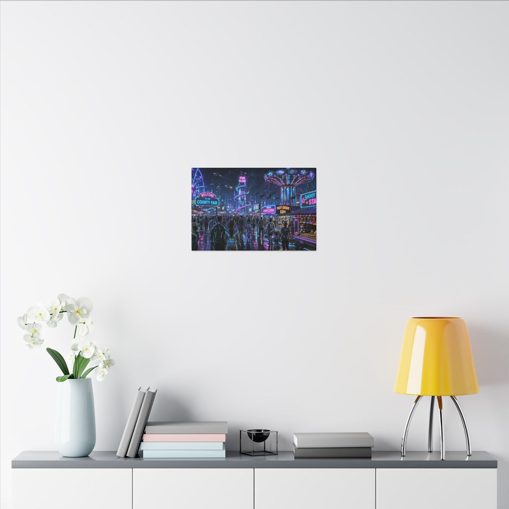 Neon County Fair Canvas Wall Art — Stretched Matte Carnival Nightscape