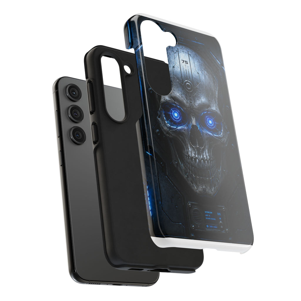 Cyber Skull Tough Phone Case — Blue LED Scary Robot Skull iPhone Case