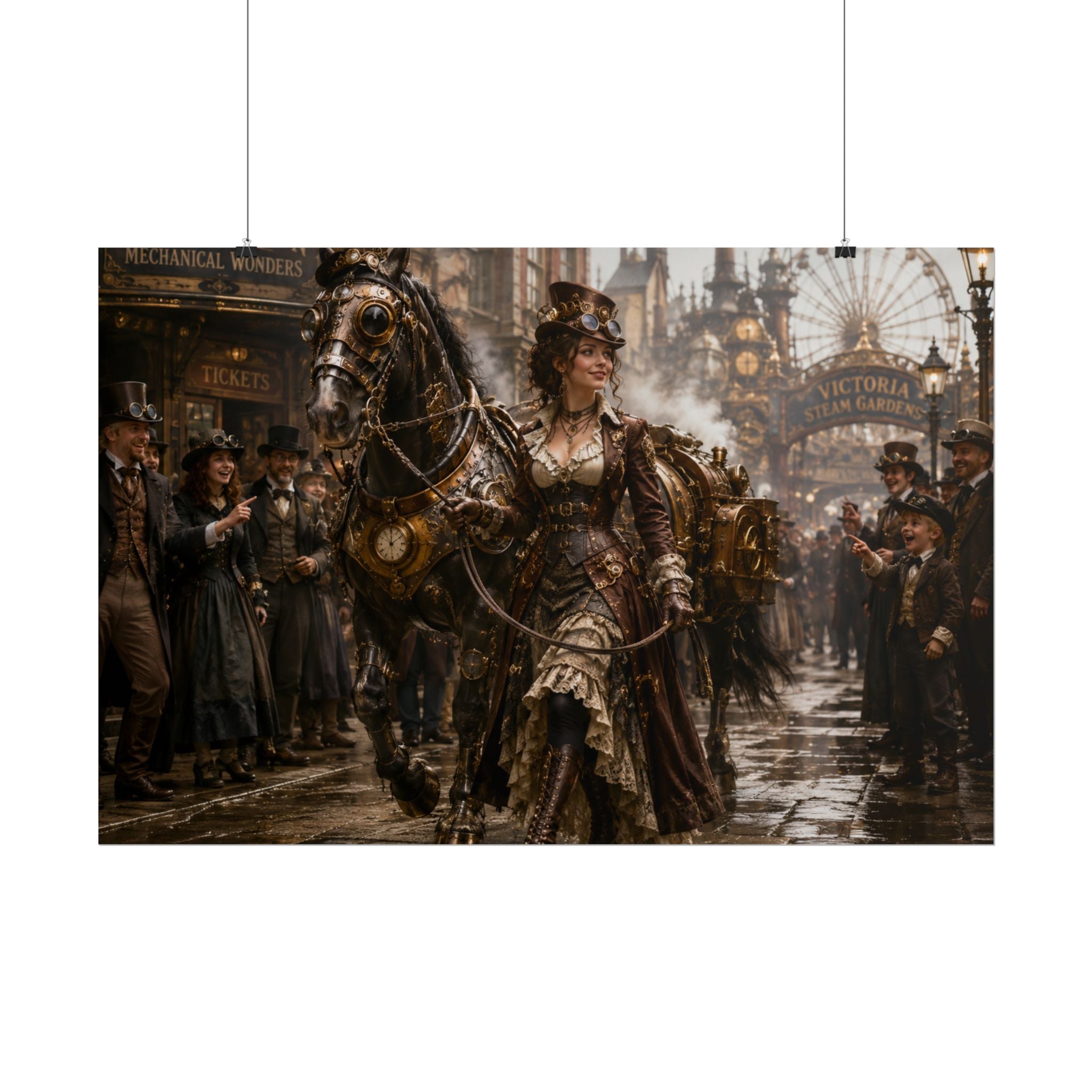 Steampunk City Parade Poster — Victorian Fantasy Rolled Art Print