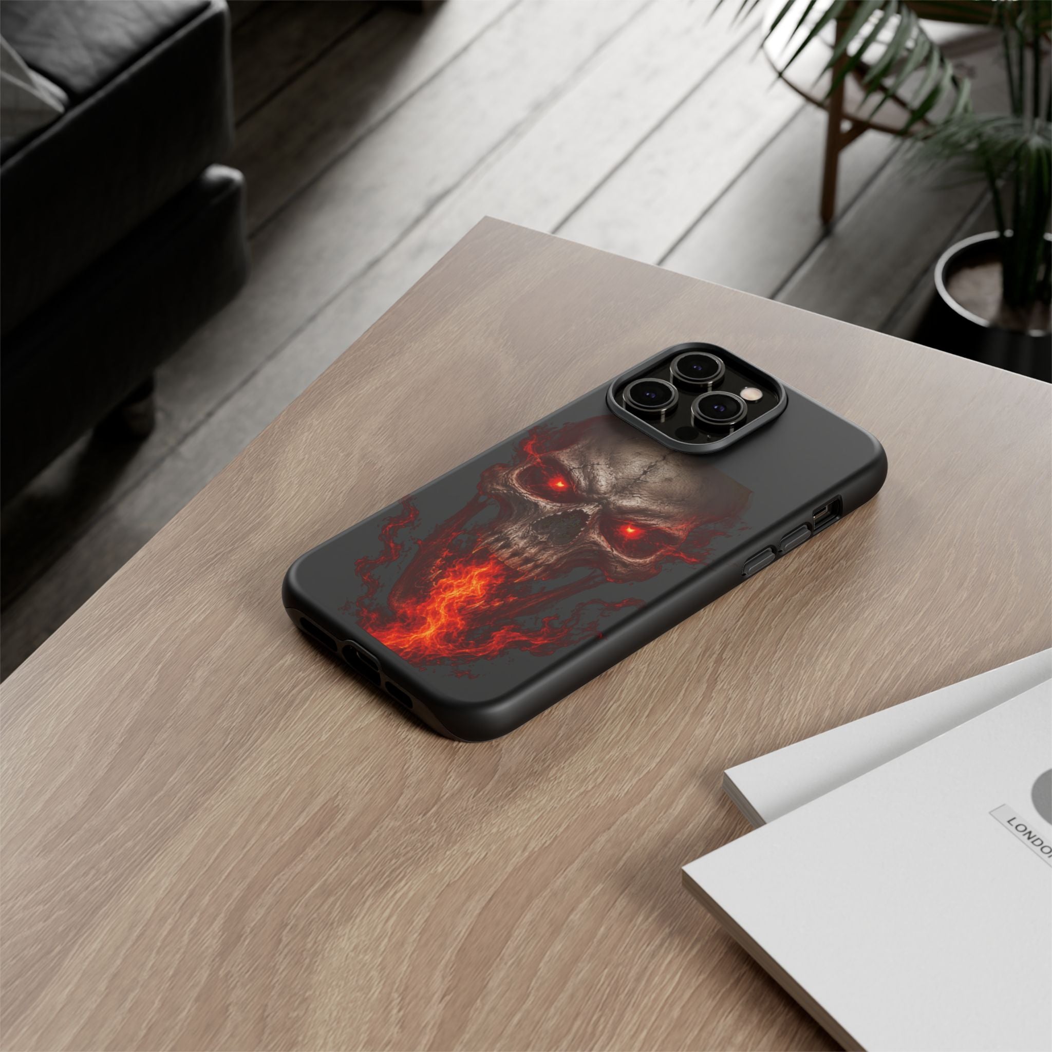 Flaming Skull Tough Case — Heavy-Duty Phone Case with Red-Eye Skull Design