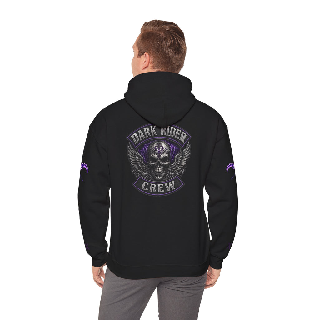 Premium Dark Rider Crew Hoodie — Purple Skull Motorcycle Biker Pullover
