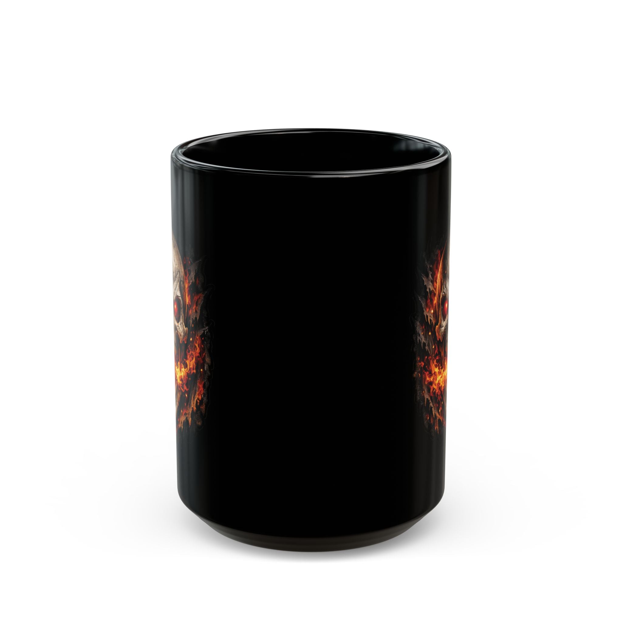 Flaming Skull Coffee Mug – Gothic Skull with Fiery Eyes (11oz & 15oz)