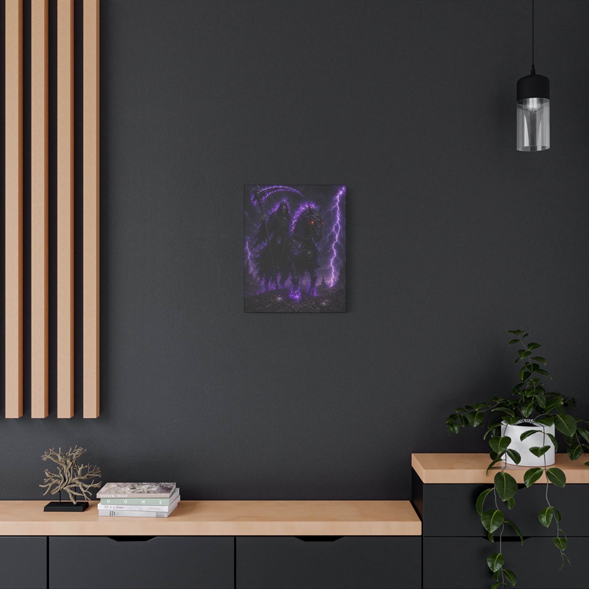 Dark Reaper on Shadow Steed Matte Canvas Print — Gothic Wall Art