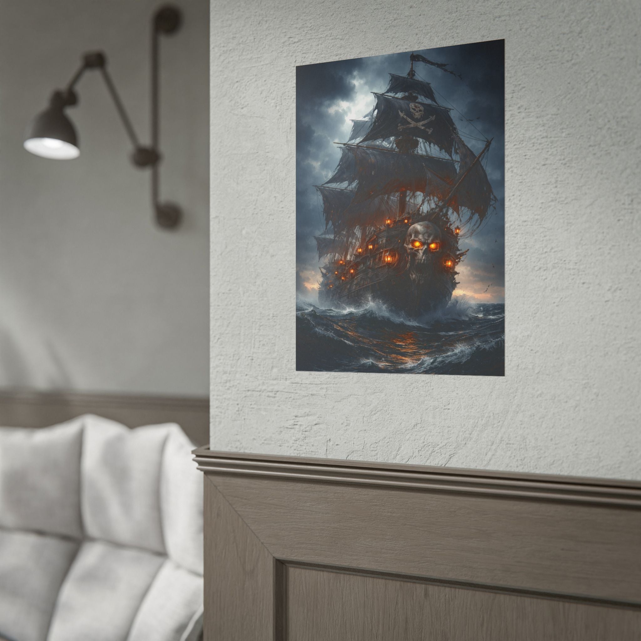 Haunted Pirate Ship Rolled Poster — Dark Skull Ghost Ship Wall Art