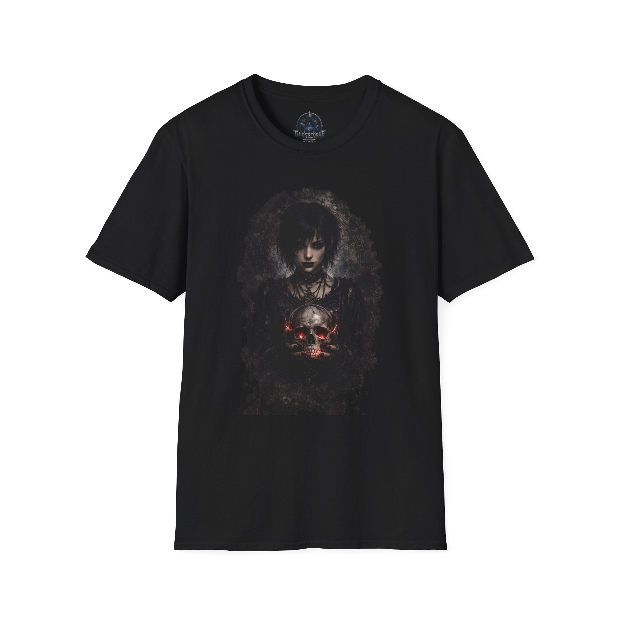 Gothic Portrait T-Shirt — Dark Woman with Skull Graphic