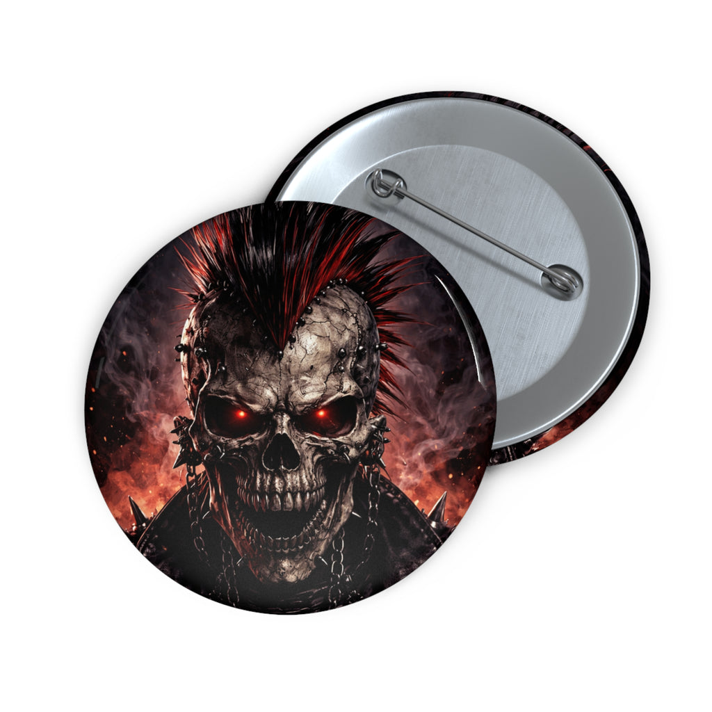 Skull Punk Button Pin — Fiery Red-Eyed Horror Badge