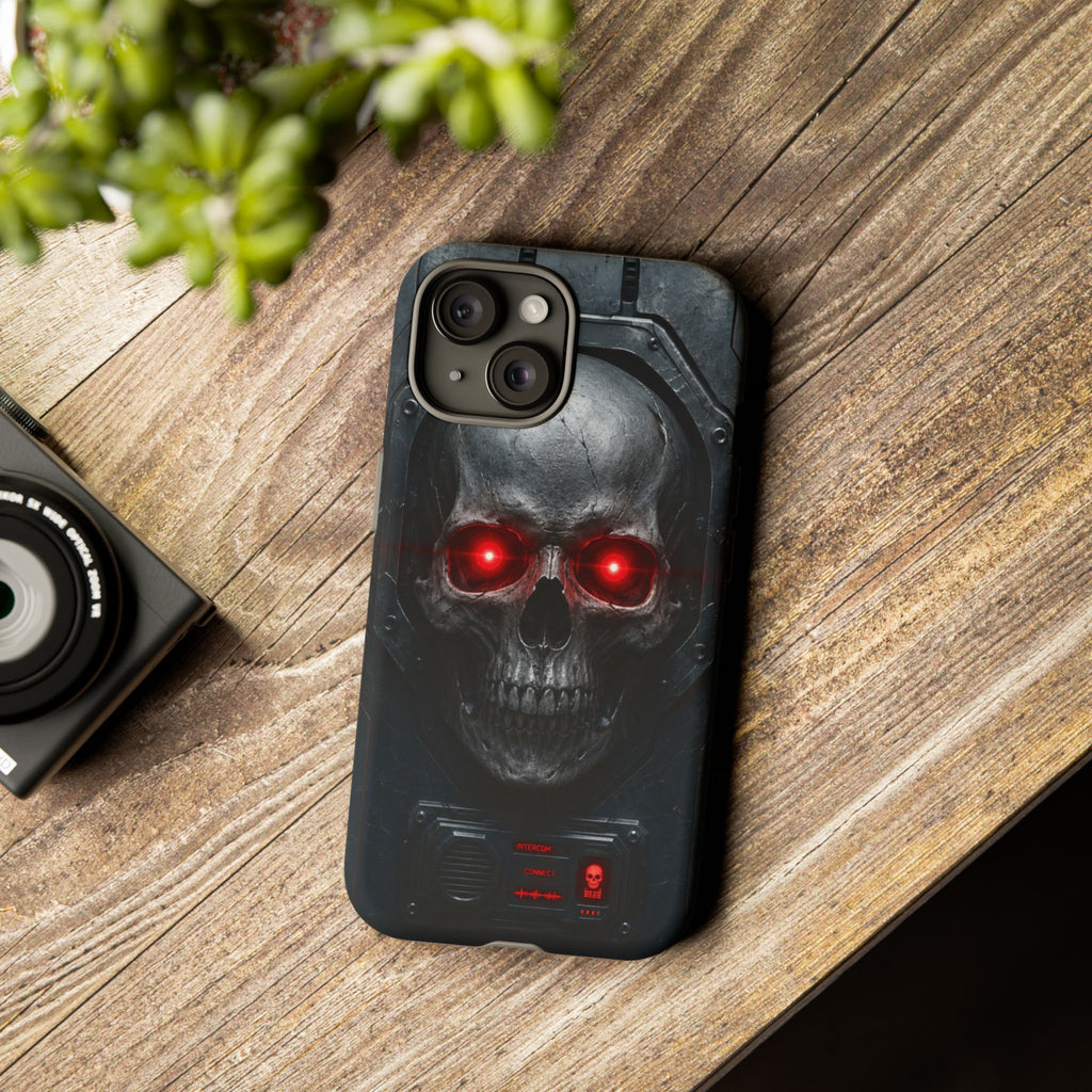 Skull Sentinel Phone Case — Red-Eyed Tactical Skull Protective Case