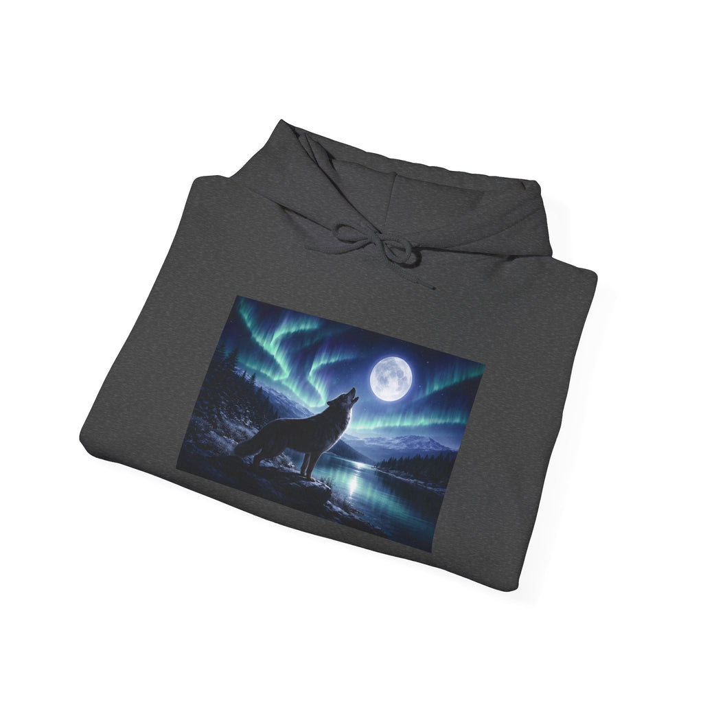 Wolf Howl Hoodie — Northern Lights Moonlight Graphic Sweatshirt