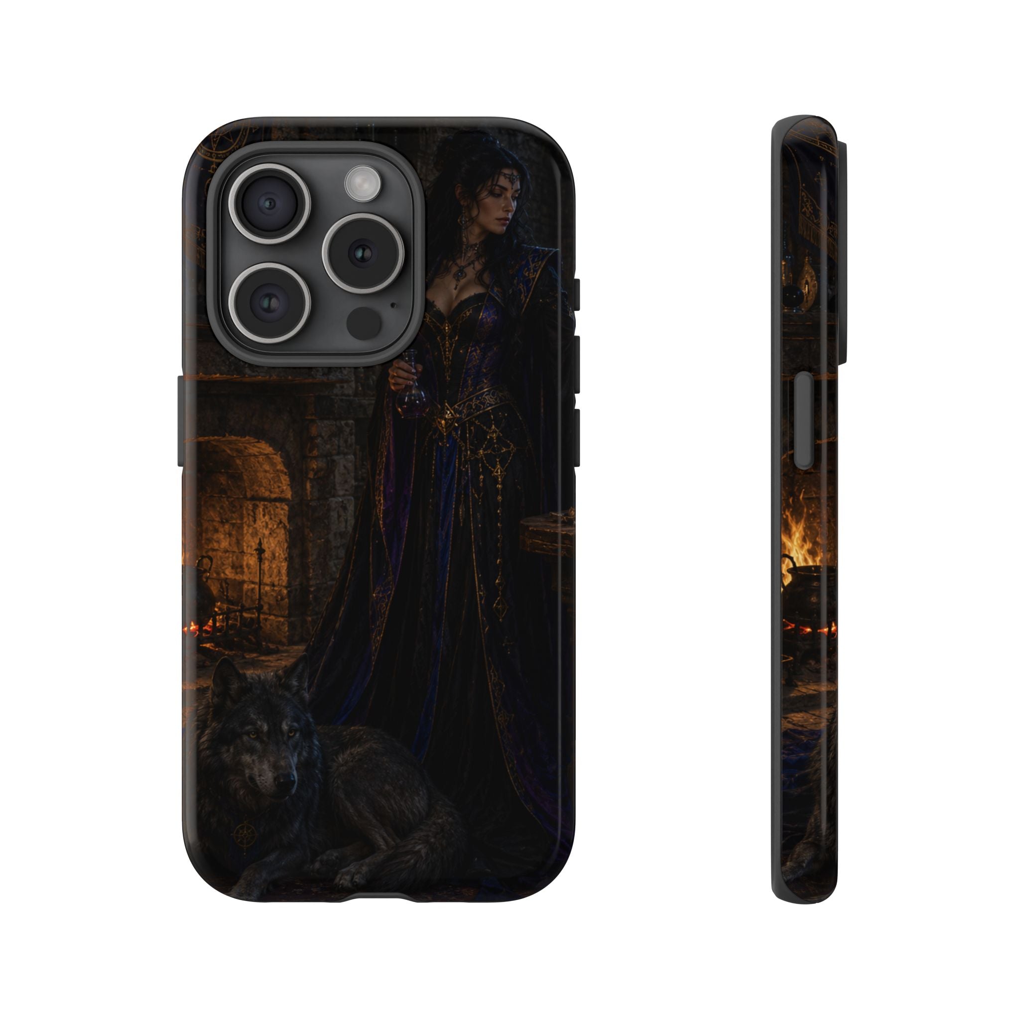 Gothic Witch Phone Case — Dark Fantasy Wolf & Fireplace Tough Case