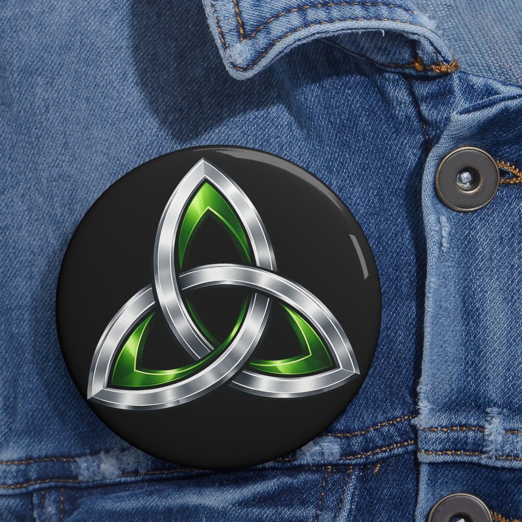 Celtic Trinity Pin Button — Silver & Green Triquetra Enamel Badge