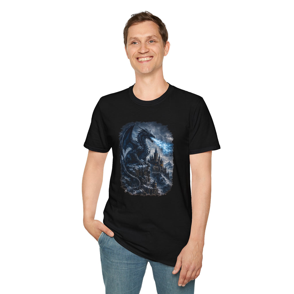 Ice Dragon Castle Graphic T-Shirt — Mystical Night Fantasy Tee