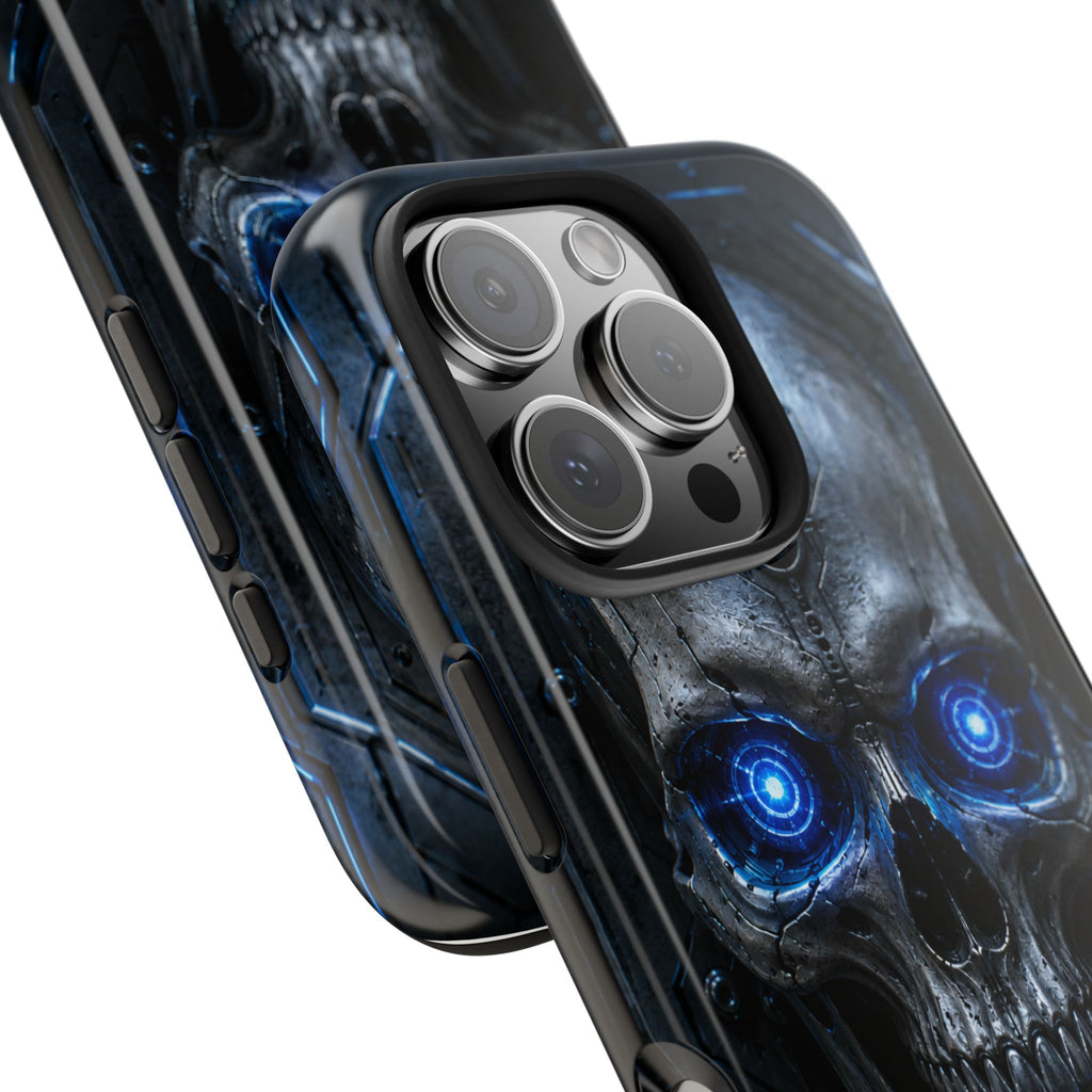 Cyber Skull Tough Phone Case — Blue LED Scary Robot Skull iPhone Case