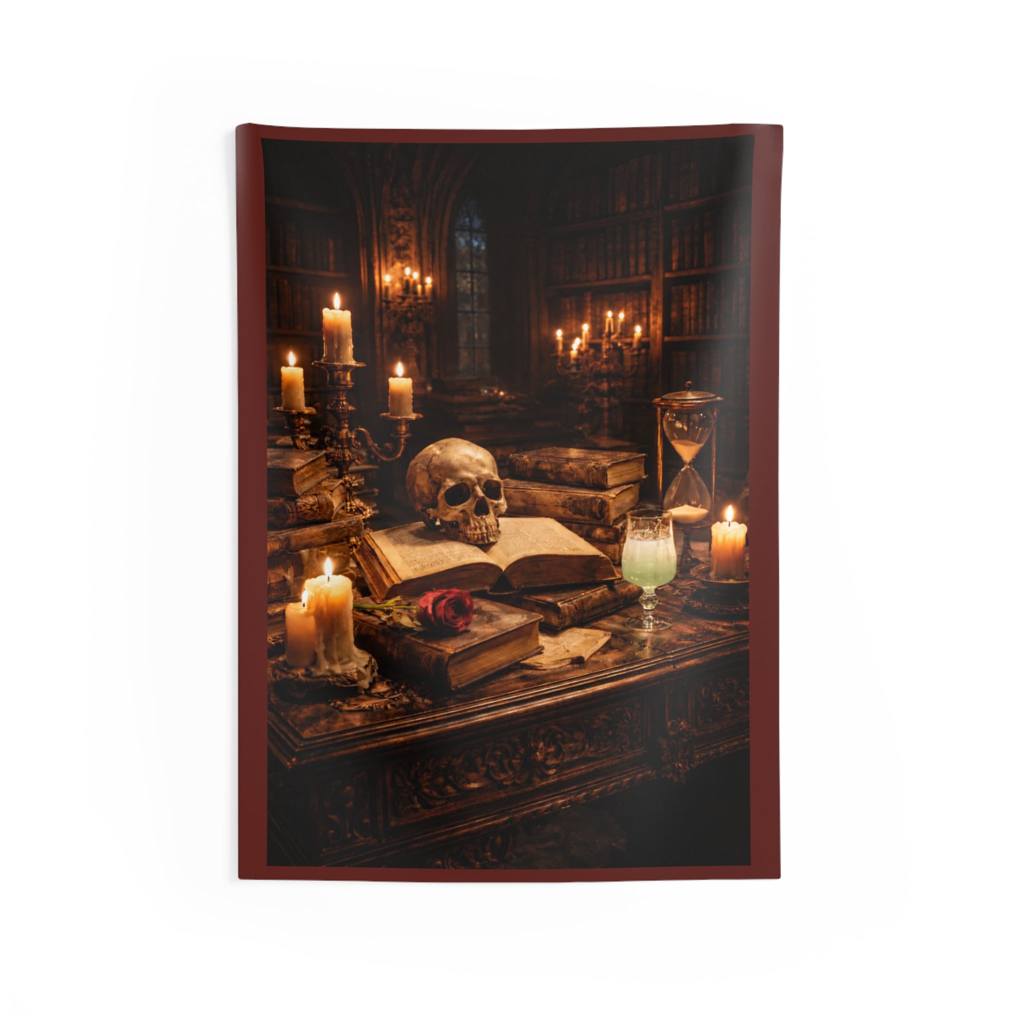 Gothic Library Tapestry — Memento Mori Wall Art