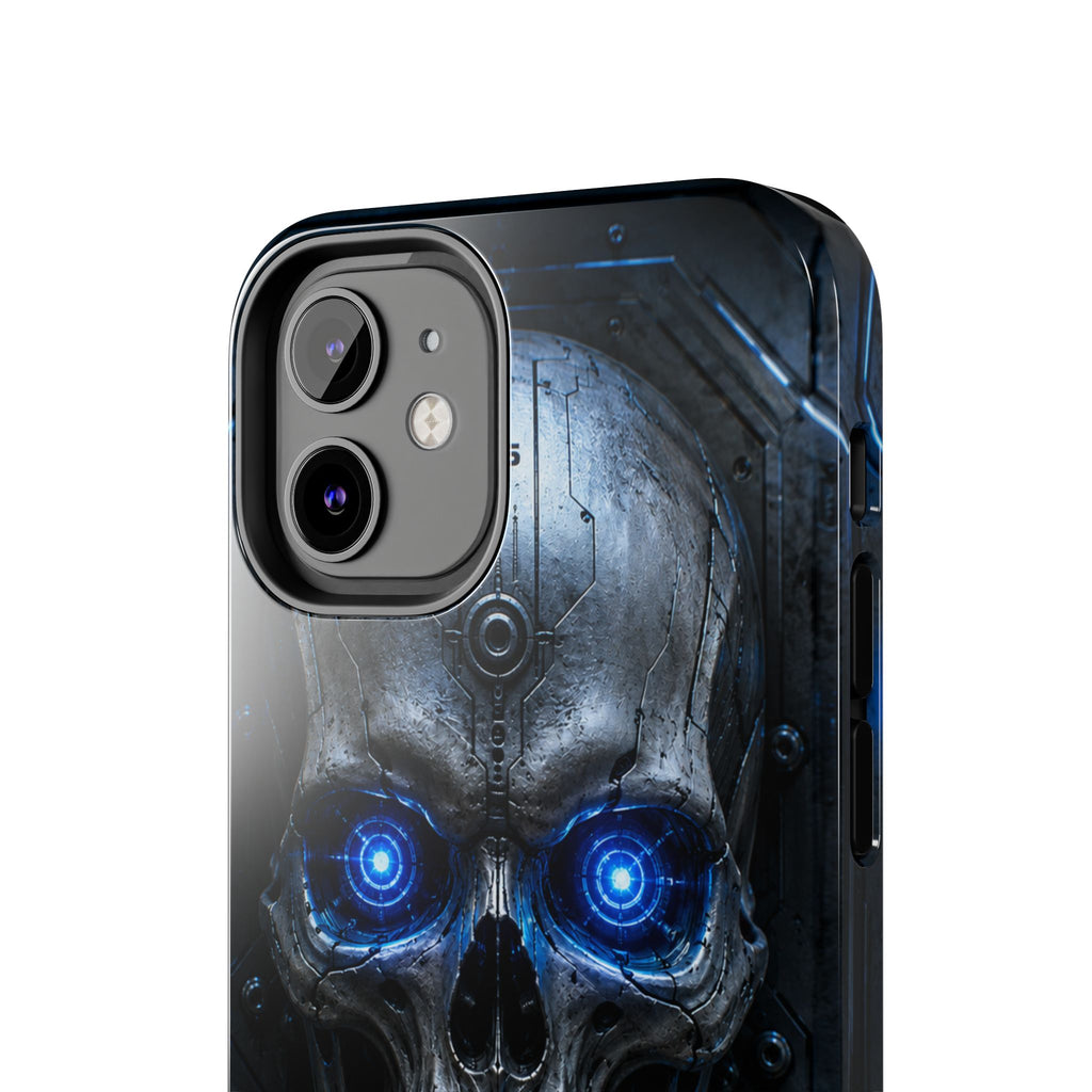Cyber Skull Tough Phone Case — Blue LED Scary Robot Skull iPhone Case