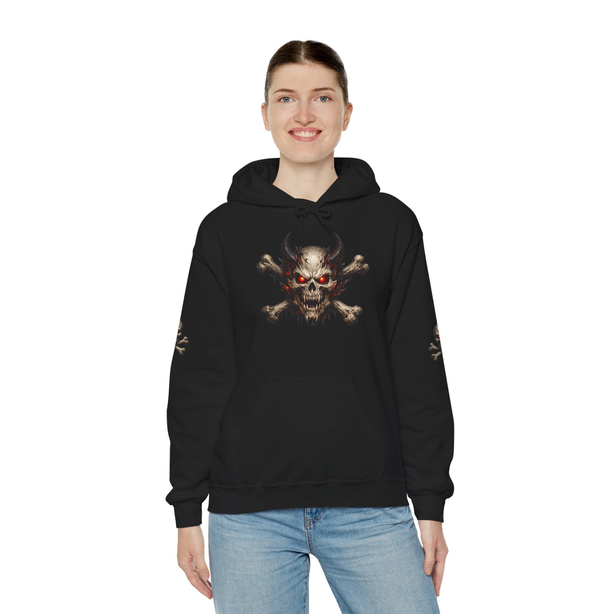 Premium Skull & Crossbones Hoodie — Red-Eyed Skull Graphic Pullover Hoodie