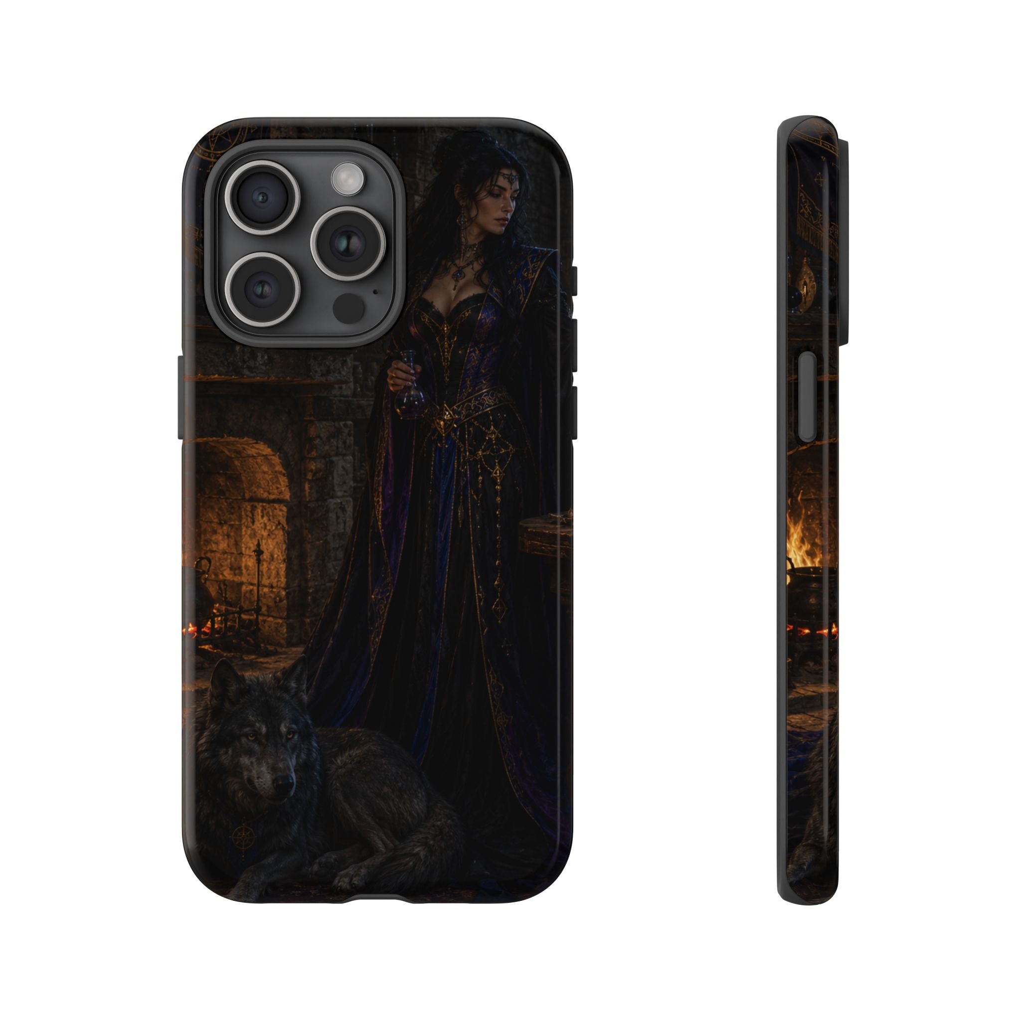 Gothic Witch Phone Case — Dark Fantasy Wolf & Fireplace Tough Case