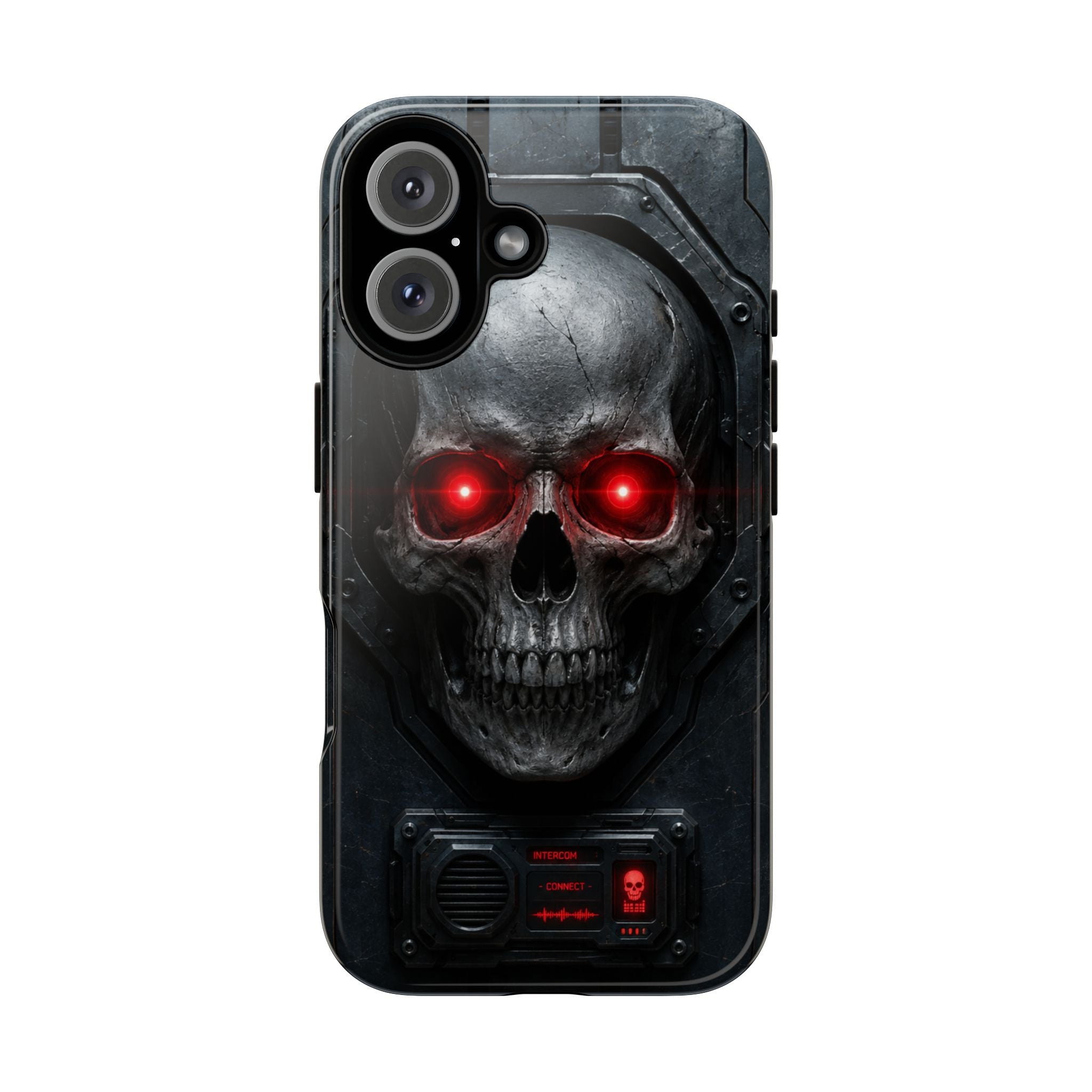 Skull Sentinel Phone Case — Red-Eyed Tactical Skull Protective Case