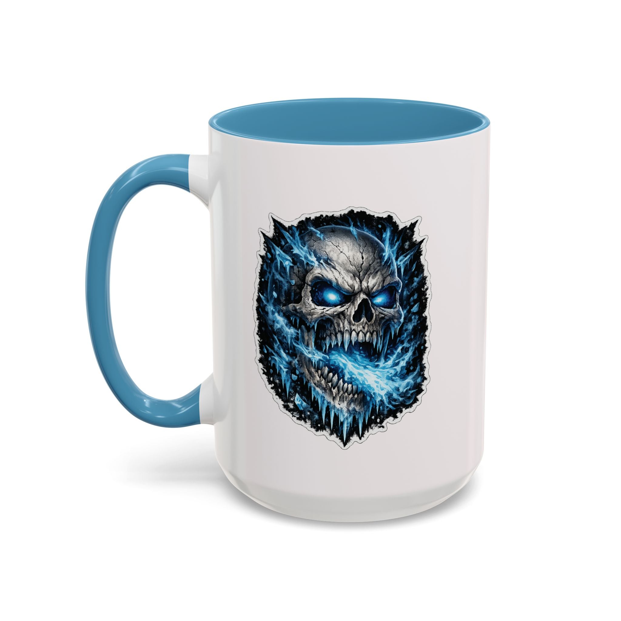 Blue Lightning Skull Accent Coffee Mug – Gothic Horror Coffee Cup (11/15oz)