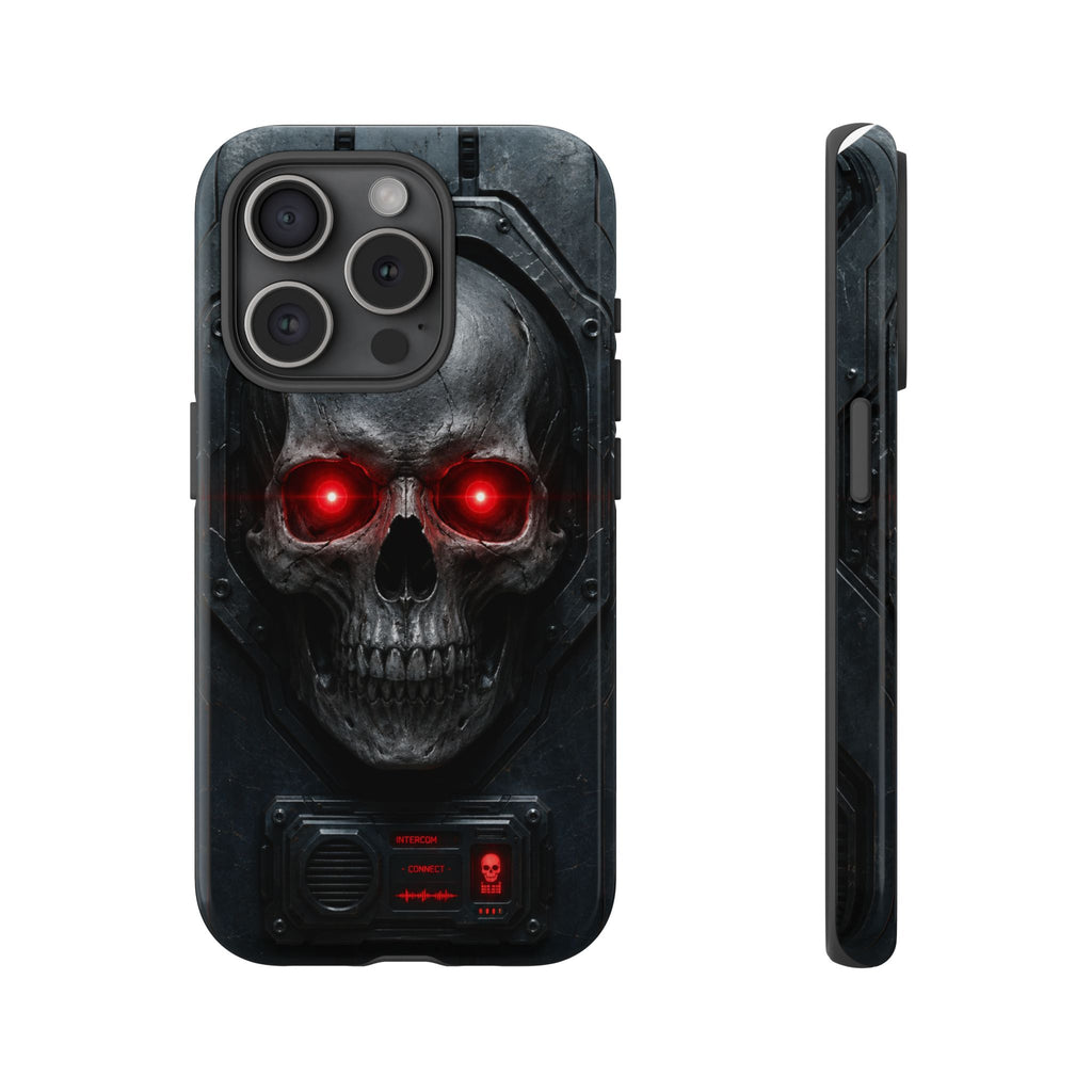 Skull Sentinel Phone Case — Red-Eyed Tactical Skull Protective Case