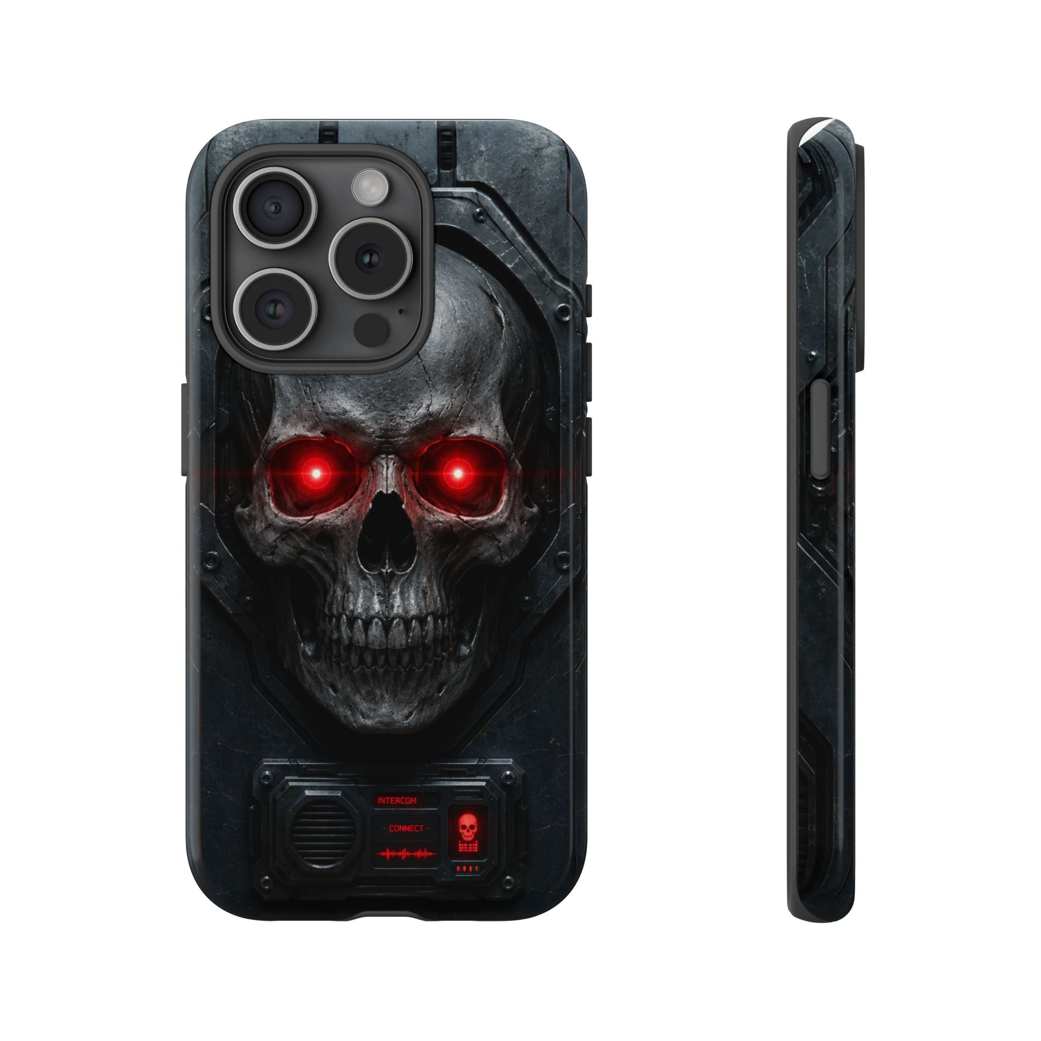 Skull Sentinel Phone Case — Red-Eyed Tactical Skull Protective Case