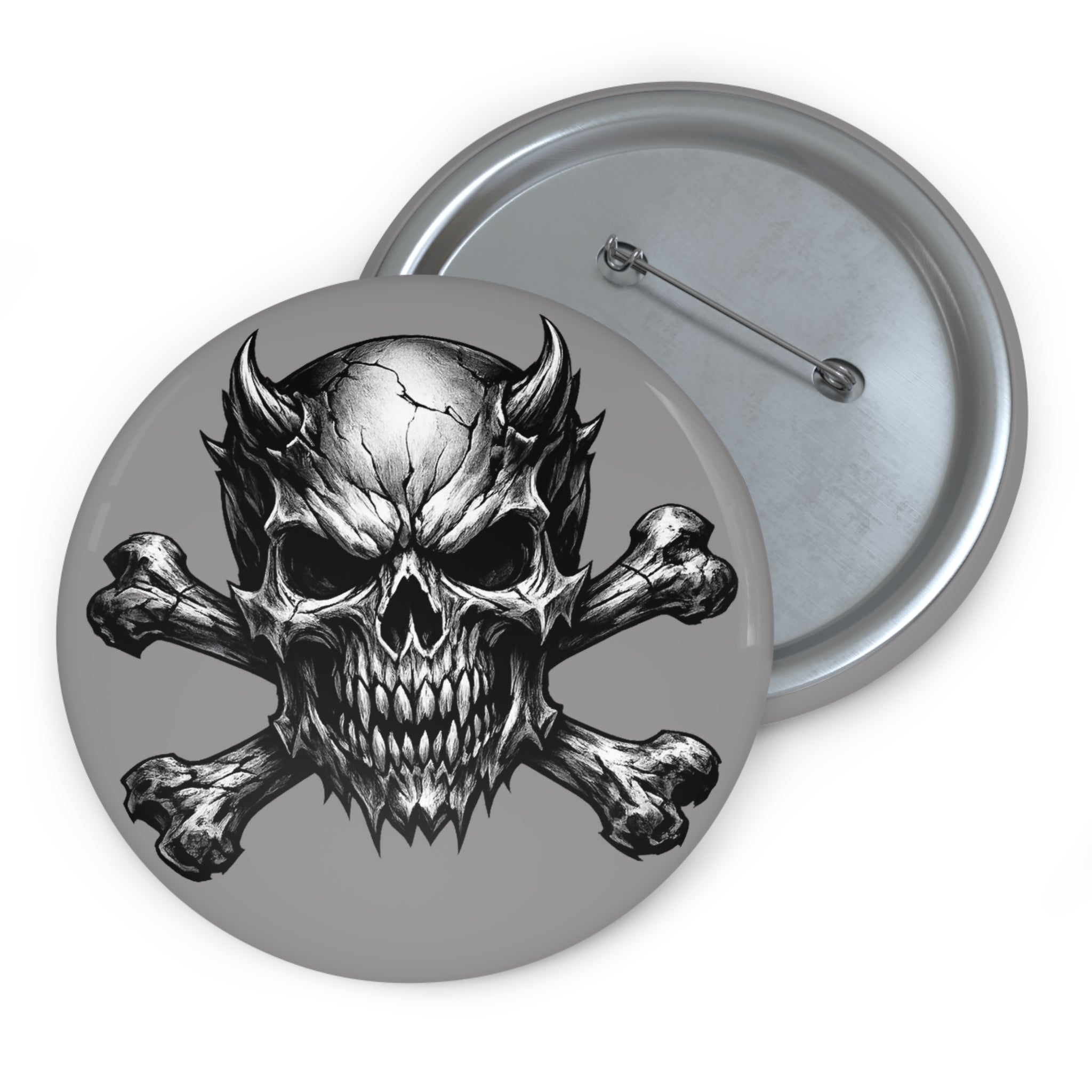 Evil Skull & Crossbones Pin Button — Gothic Metal Jacket Badge