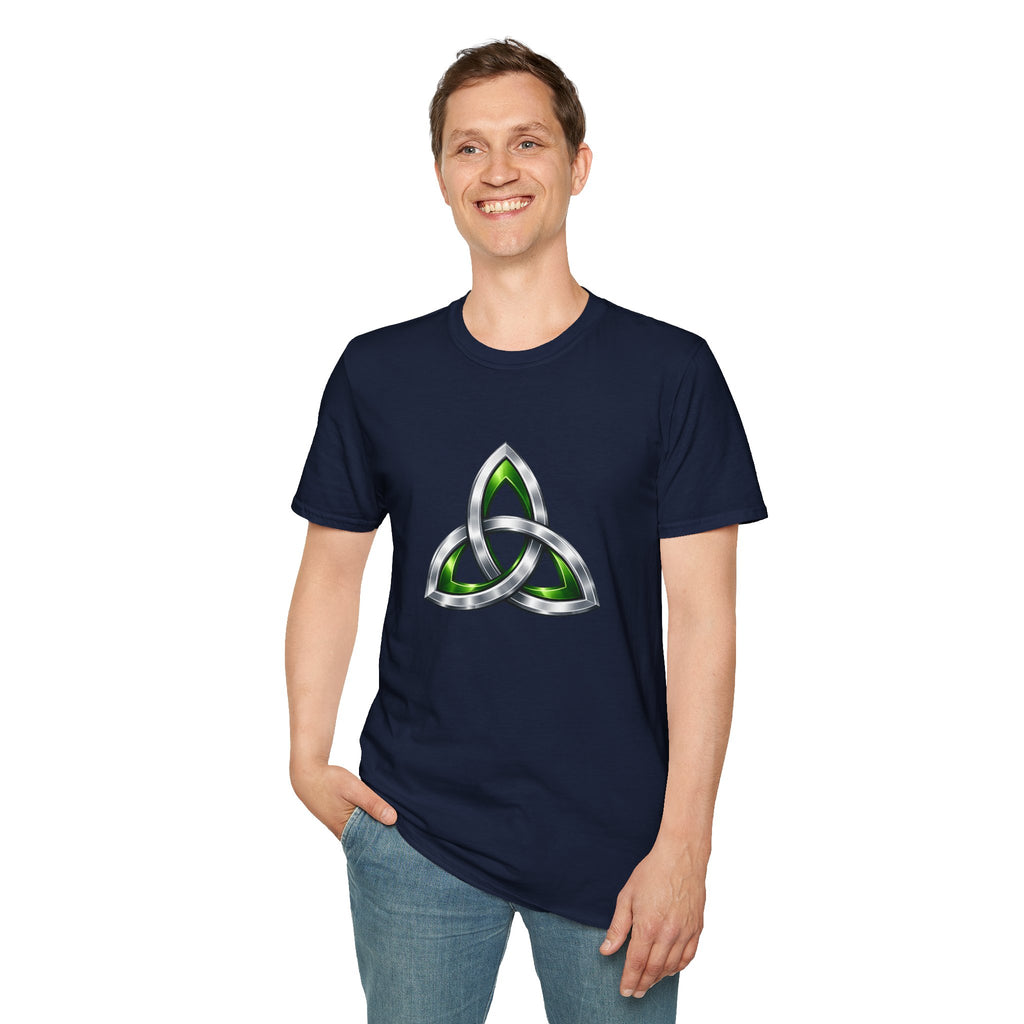 Celtic Trinity Knot T-Shirt — Metallic Green Triquetra Design