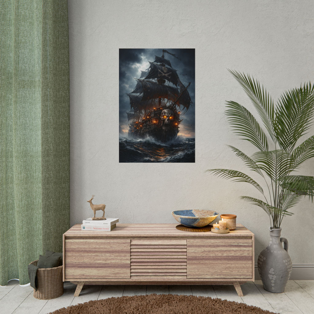 Haunted Pirate Ship Rolled Poster — Dark Skull Ghost Ship Wall Art