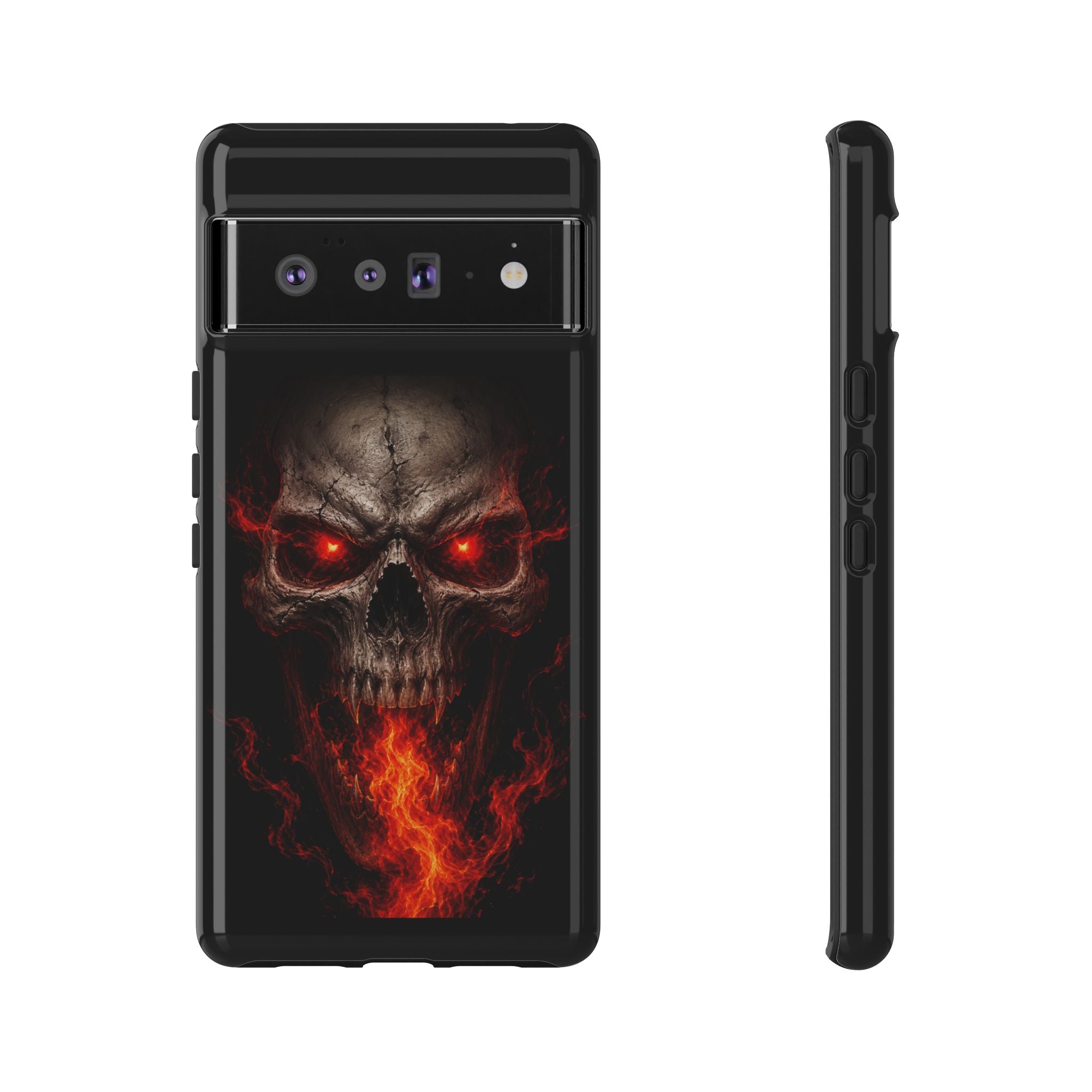 Flaming Skull Tough Case — Heavy-Duty Phone Case with Red-Eye Skull Design