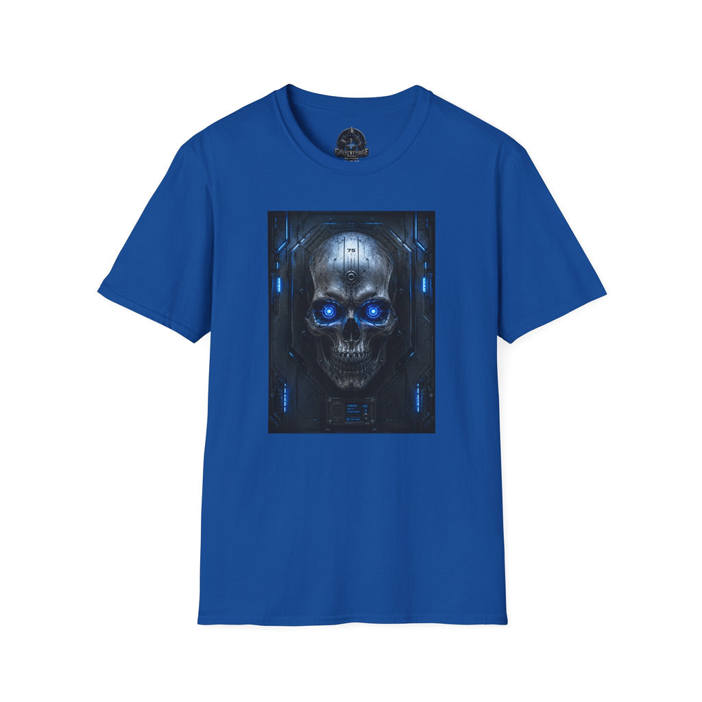 Skull Cyberpunk T-Shirt — Blue Glowing Skull Sci‑Fi Graphic Tee