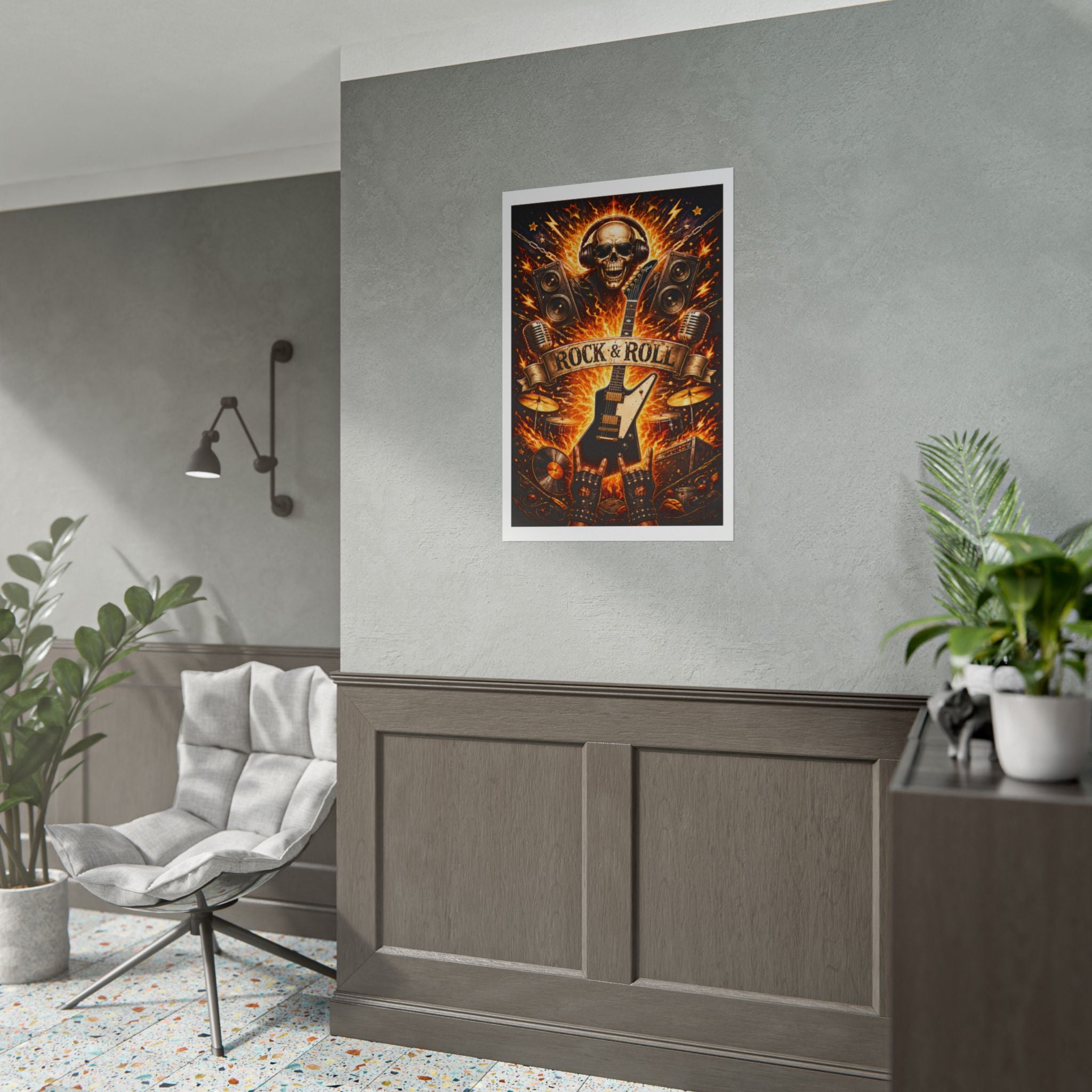 Rock & Roll Skull Guitar Poster — Rolled Music Wall Art