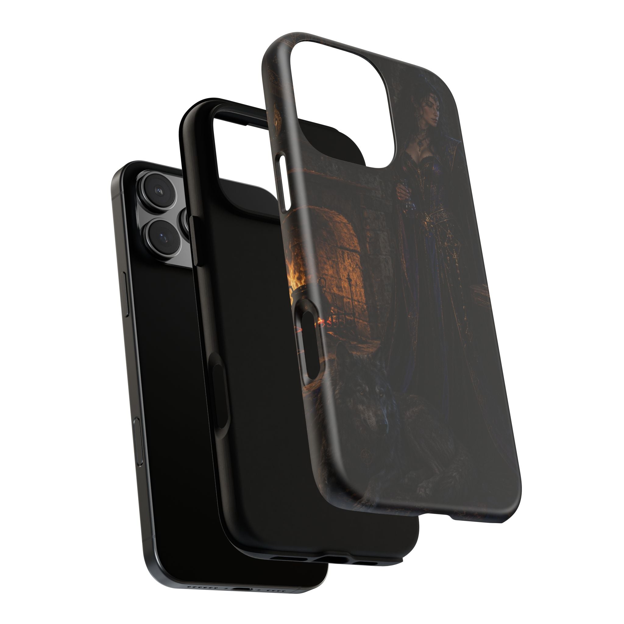Gothic Witch Phone Case — Dark Fantasy Wolf & Fireplace Tough Case
