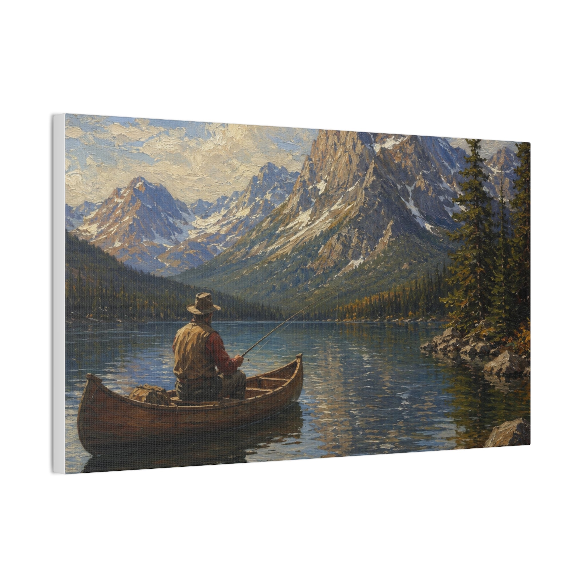Mountain Lake Canoe Canvas Print