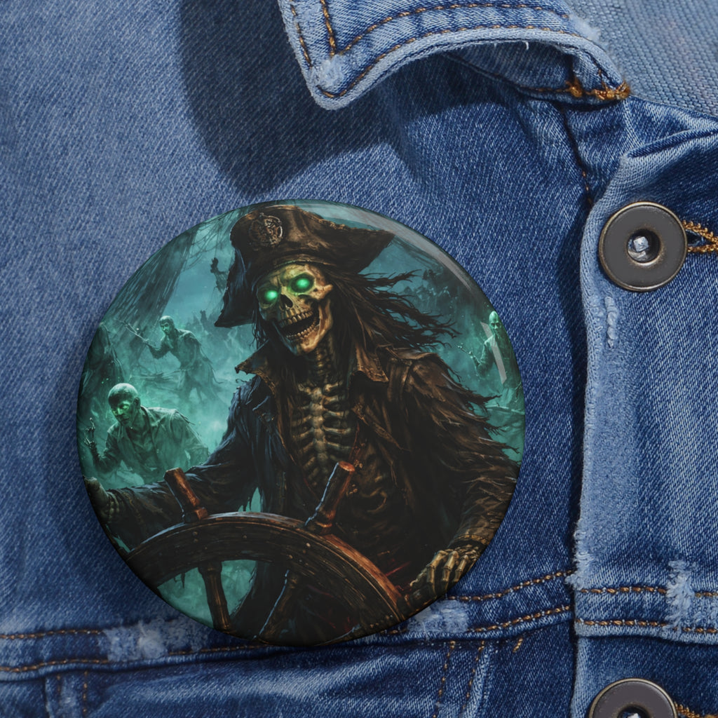 Skull Pirate Button Pin — Haunted Ghost Captain Enamel-Style Badge