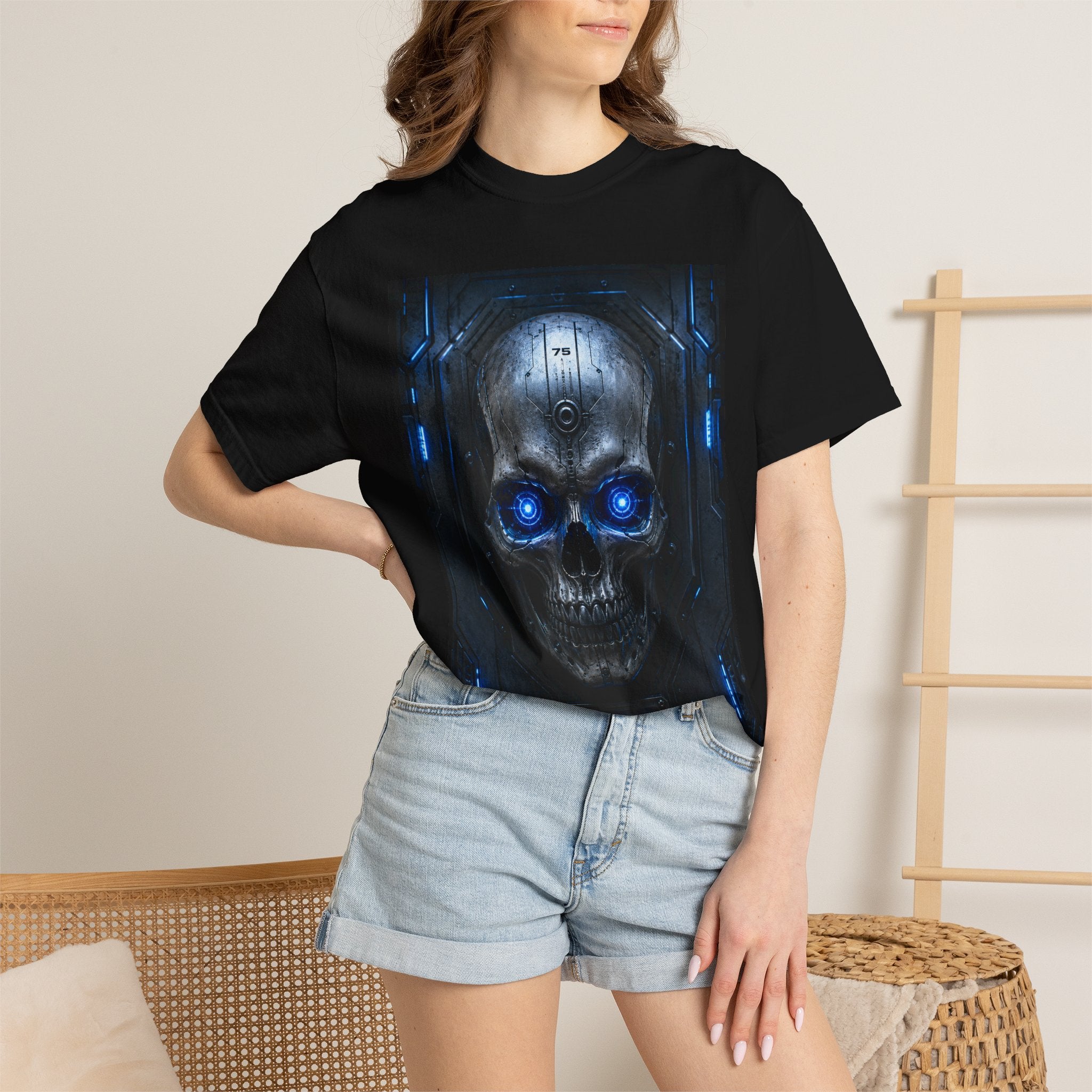 Blue Cyber Skull T-shirt | Futuristic Skull Graphic Tee