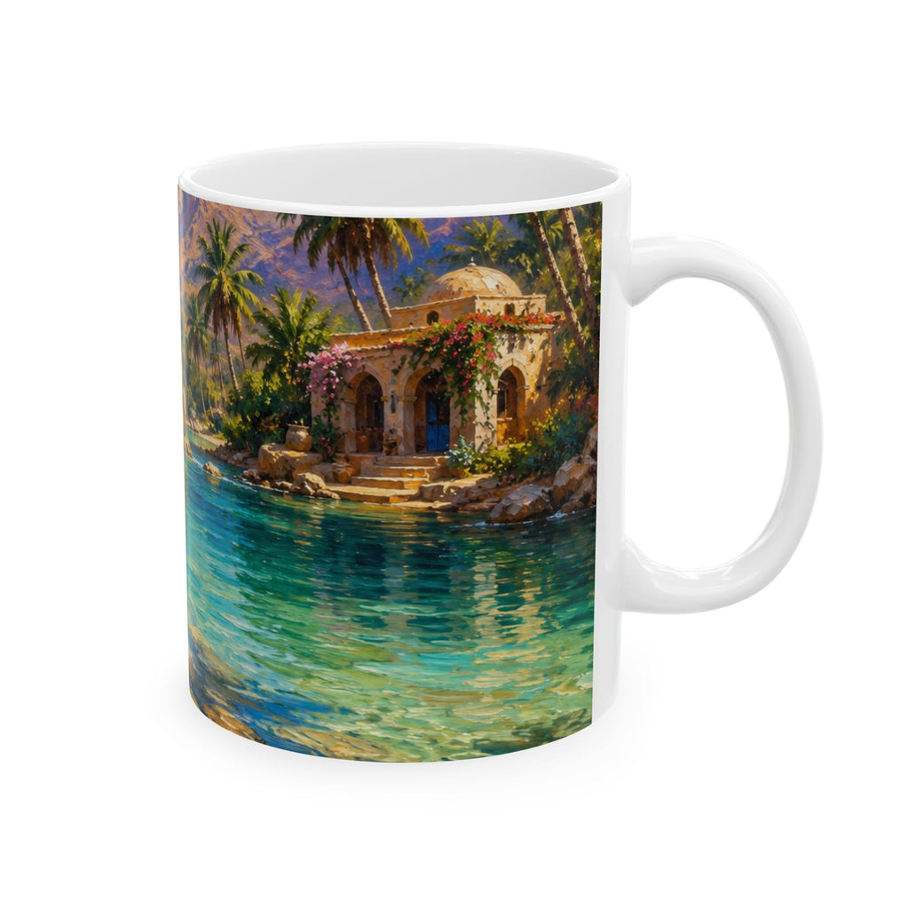 Tropical Paradise Ceramic Mug — Scenic Island Beach Sunset (11oz & 15oz)