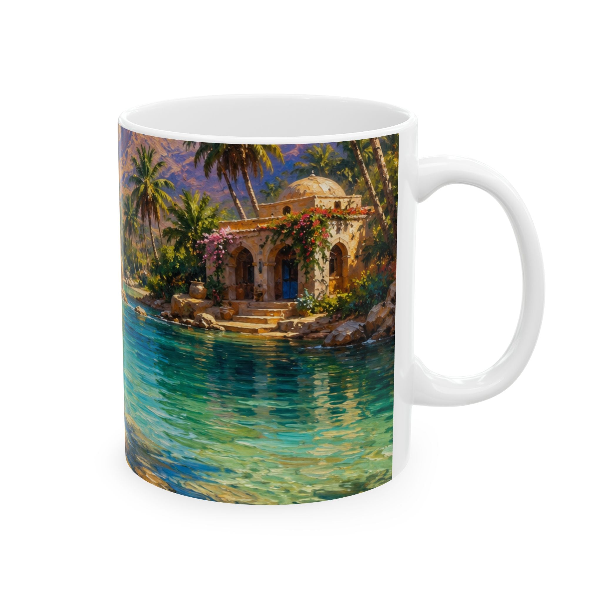 Tropical Paradise Ceramic Mug — Scenic Island Beach Sunset (11oz & 15oz)
