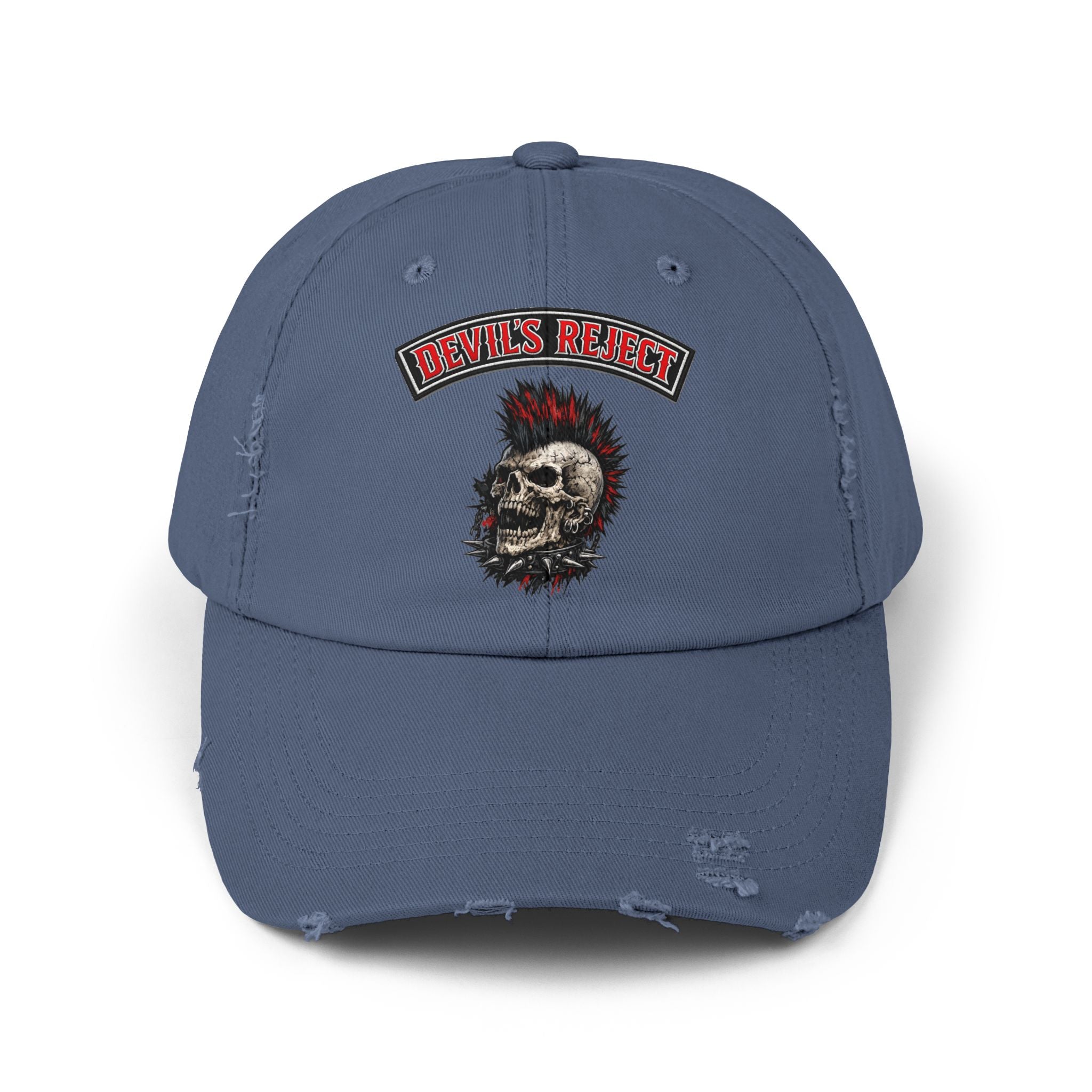 Distressed Skull Cap - "Devil's Reject" Punk Rock Dad Hat