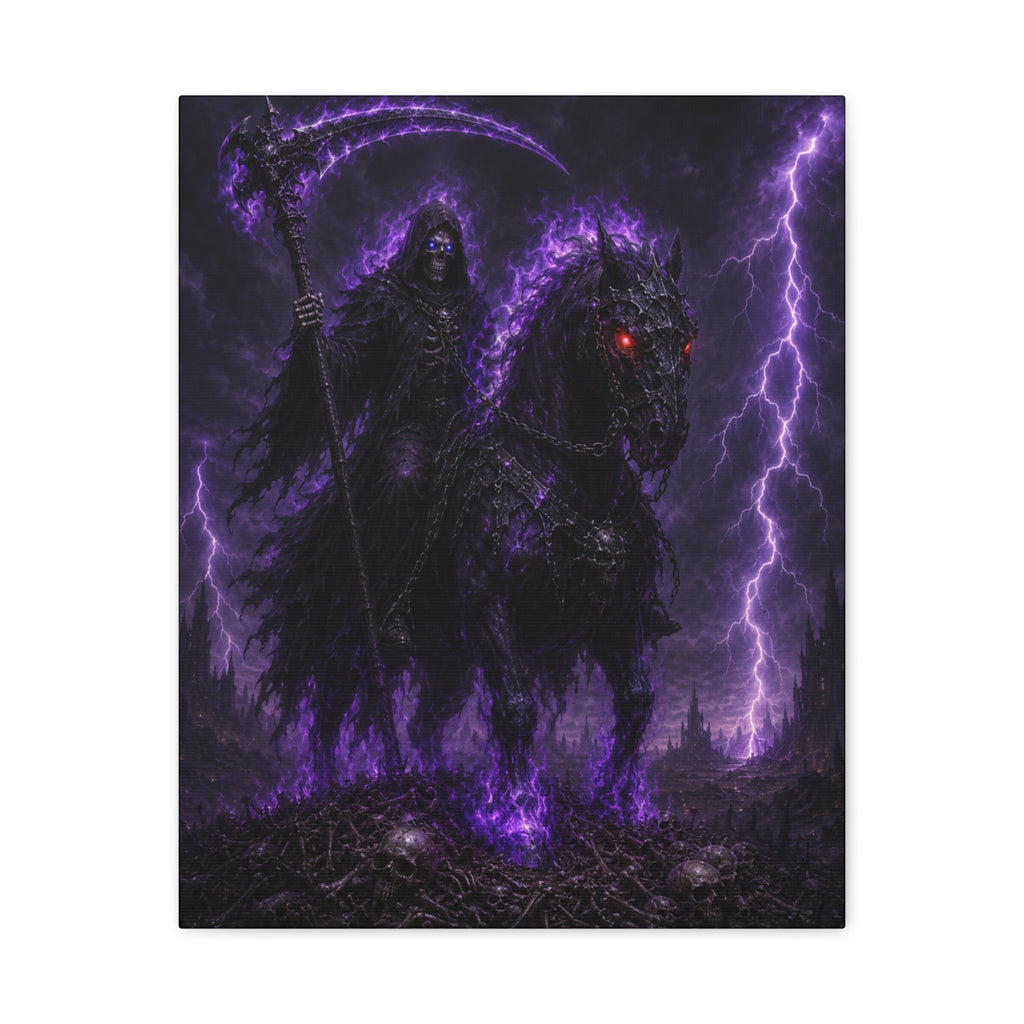 Dark Reaper on Shadow Steed Matte Canvas Print — Gothic Wall Art
